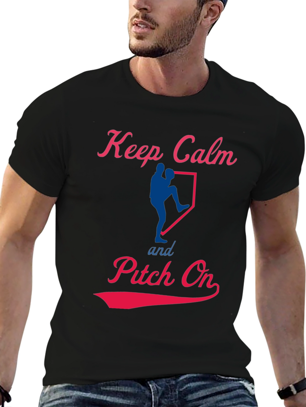 Keep Calm Pitch On Baseball T-Shirt