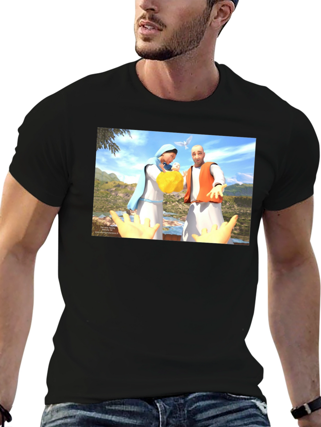 Illustrated Religious Graphic Tee - Black