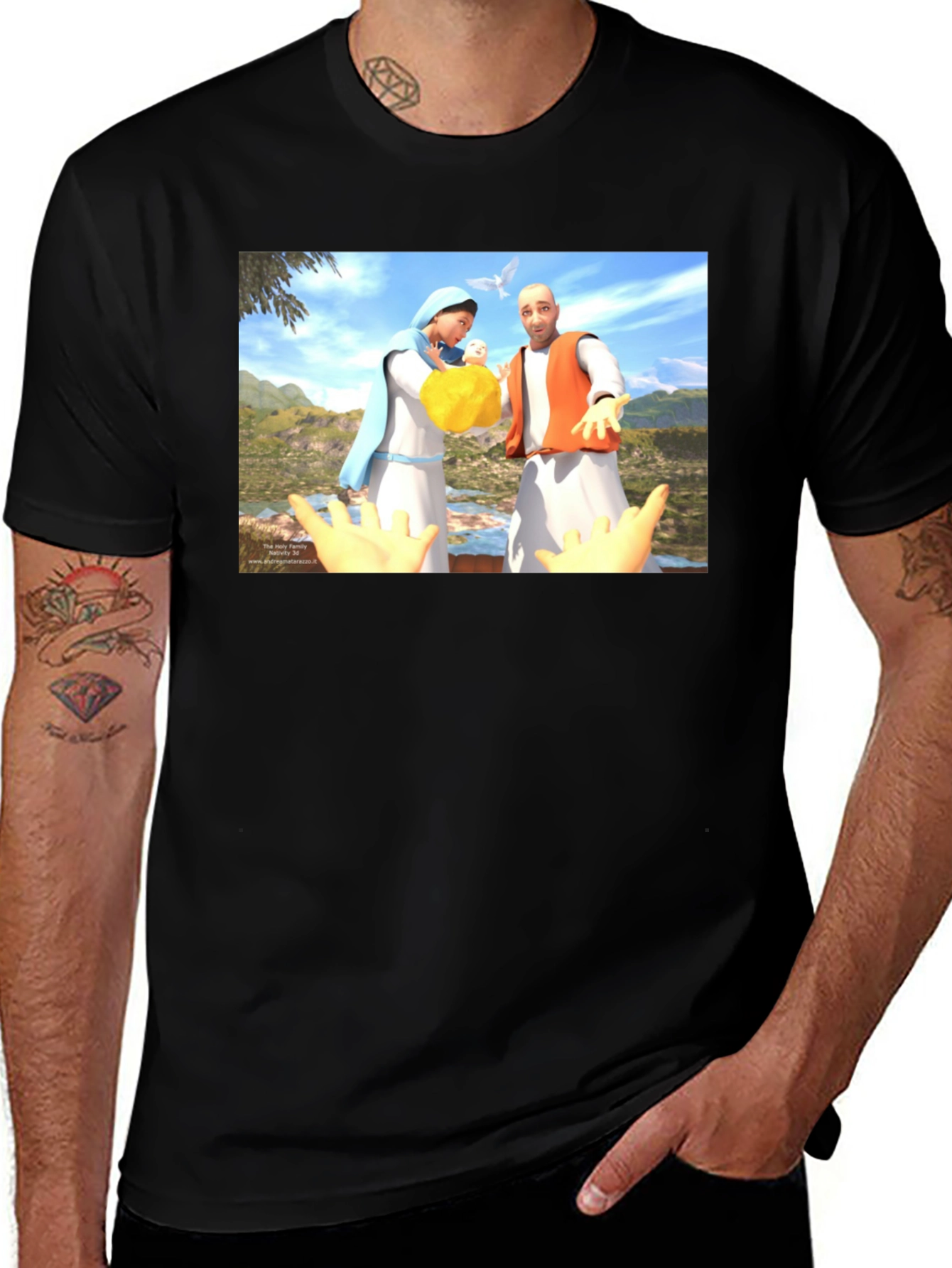 Illustrated Religious Graphic Tee - Black