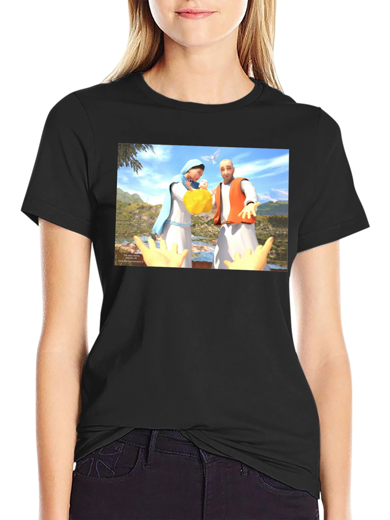 Illustrated Religious Graphic Tee - Black