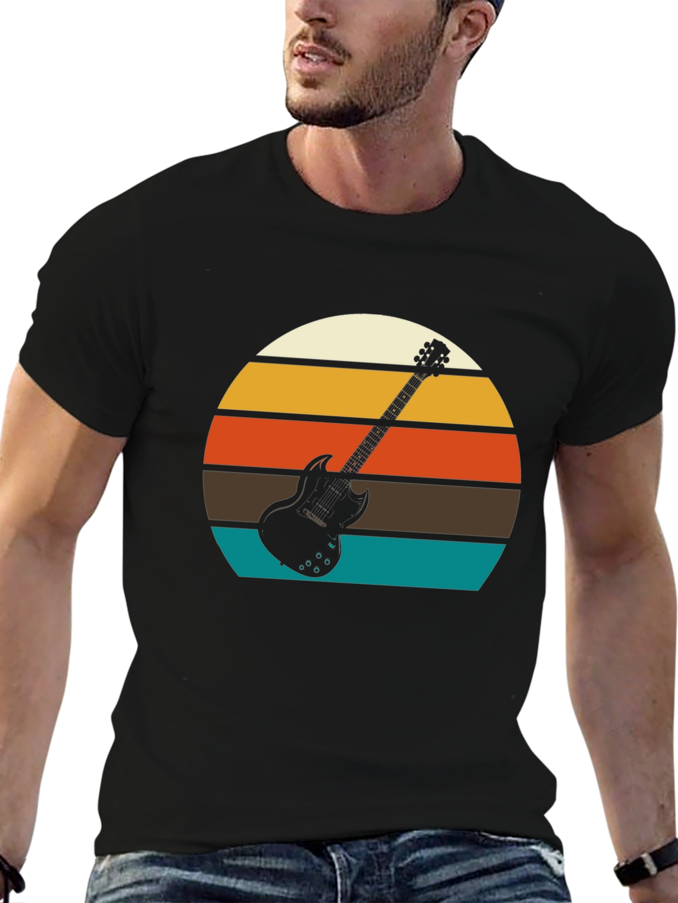 Retro Guitar Sunset Graphic T-Shirt