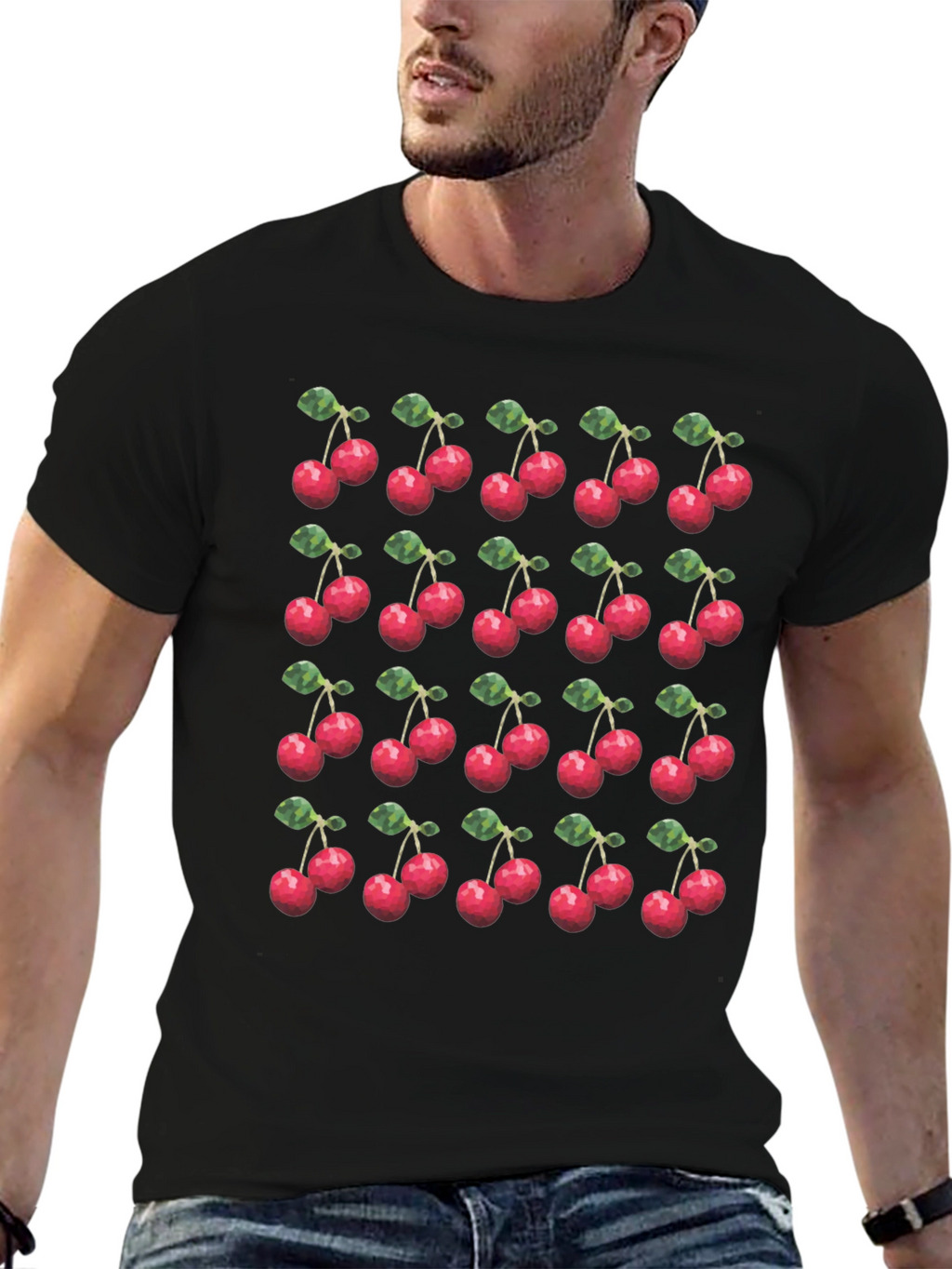 Cherry Print T-Shirt - Modern Fruit Pattern