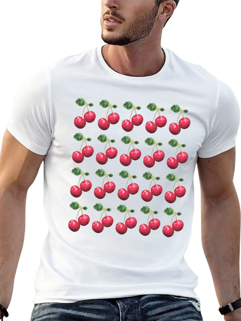 Cherry Print T-Shirt - Modern Fruit Pattern