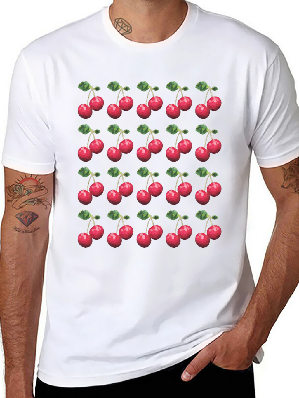 Cherry Print T-Shirt - Modern Fruit Pattern