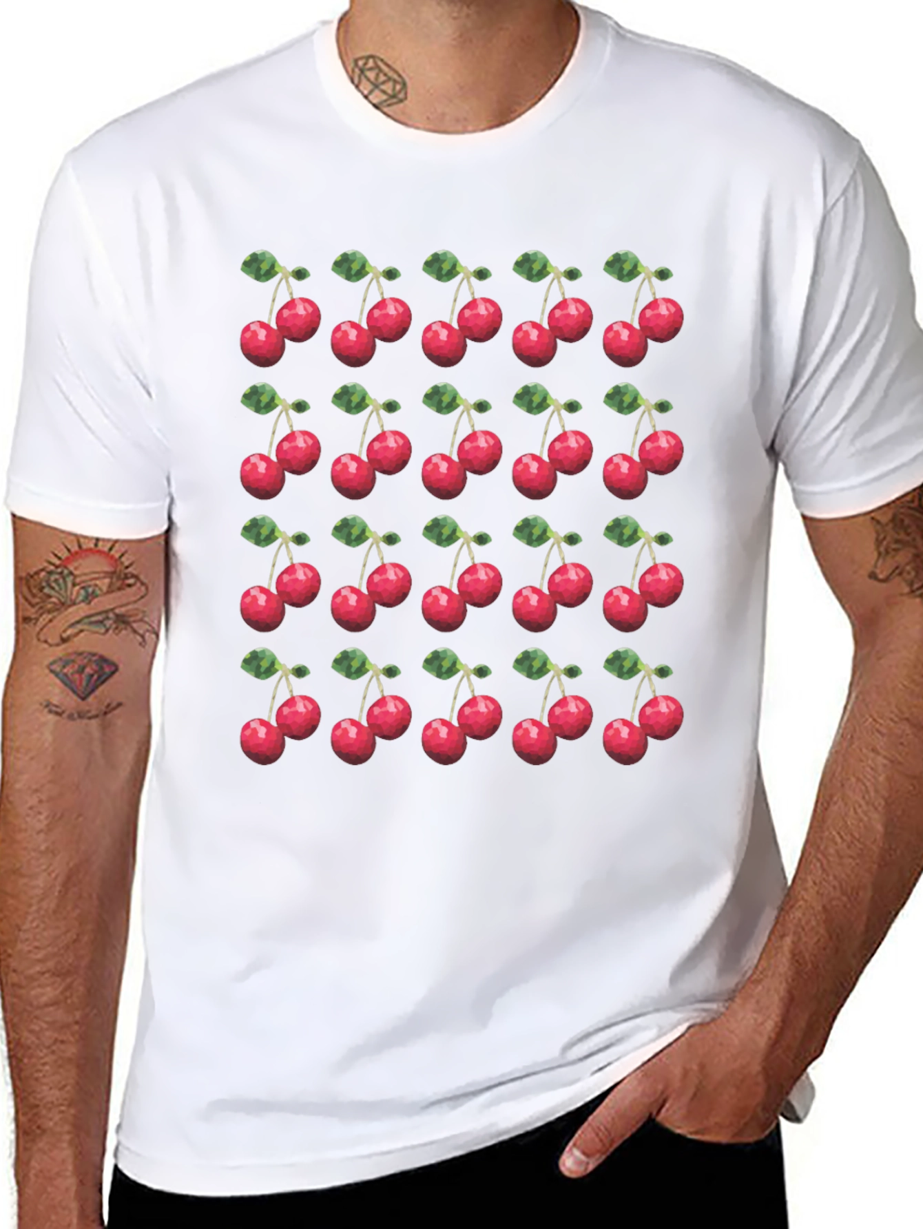 Cherry Print T-Shirt - Modern Fruit Pattern