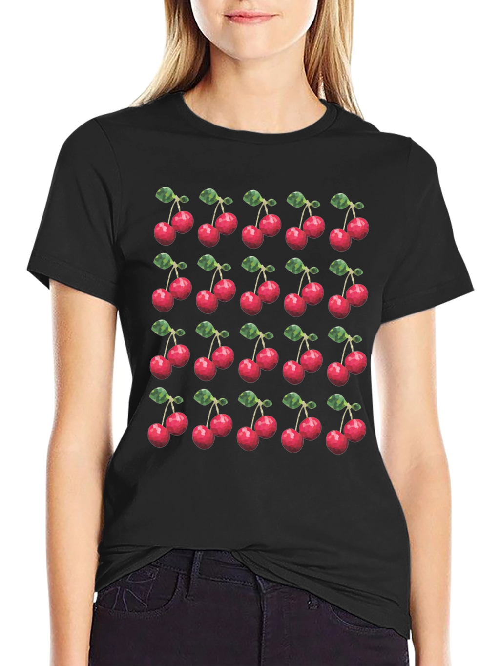 Cherry Print T-Shirt - Modern Fruit Pattern