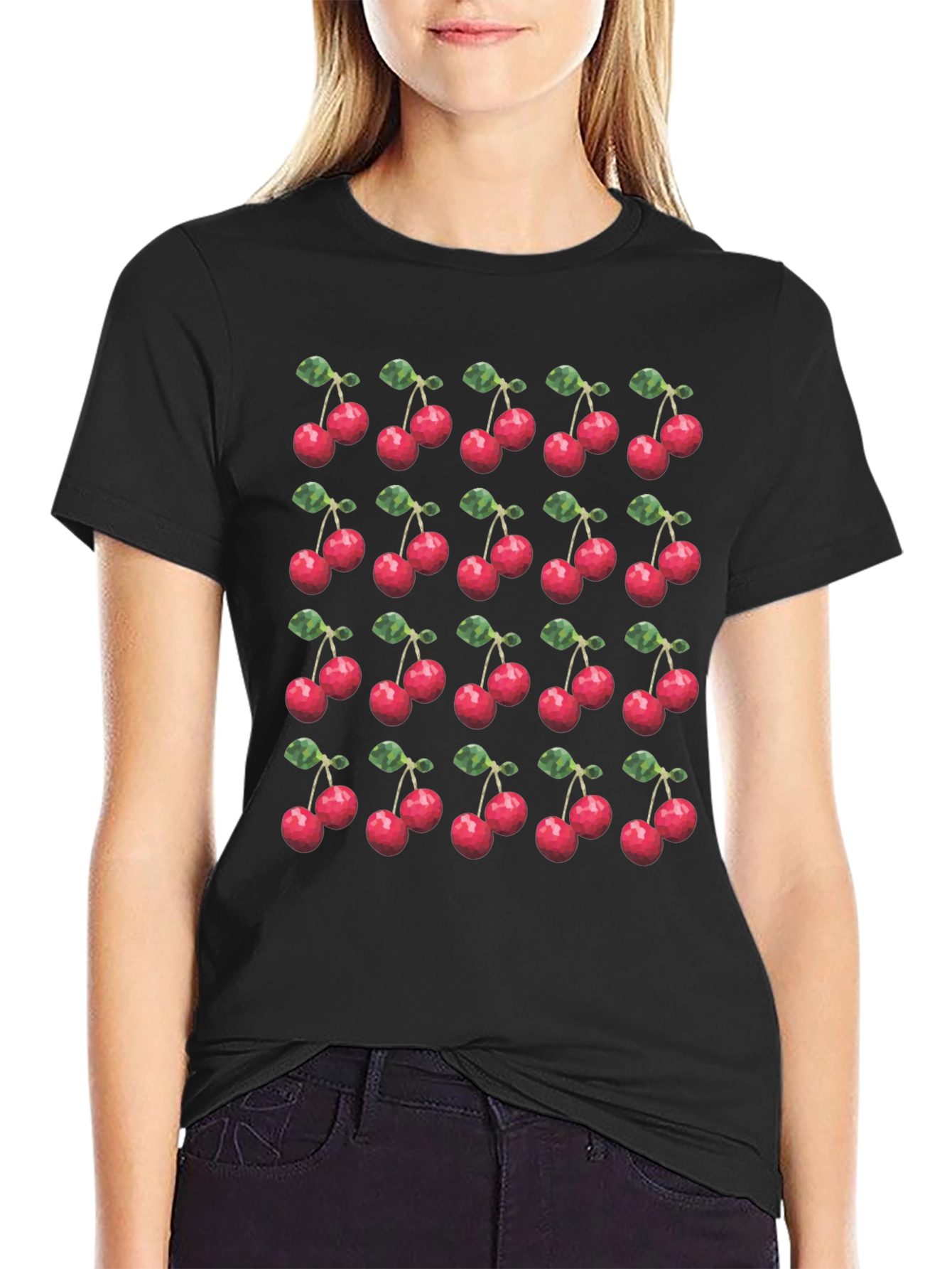 Cherry Print T-Shirt - Modern Fruit Pattern