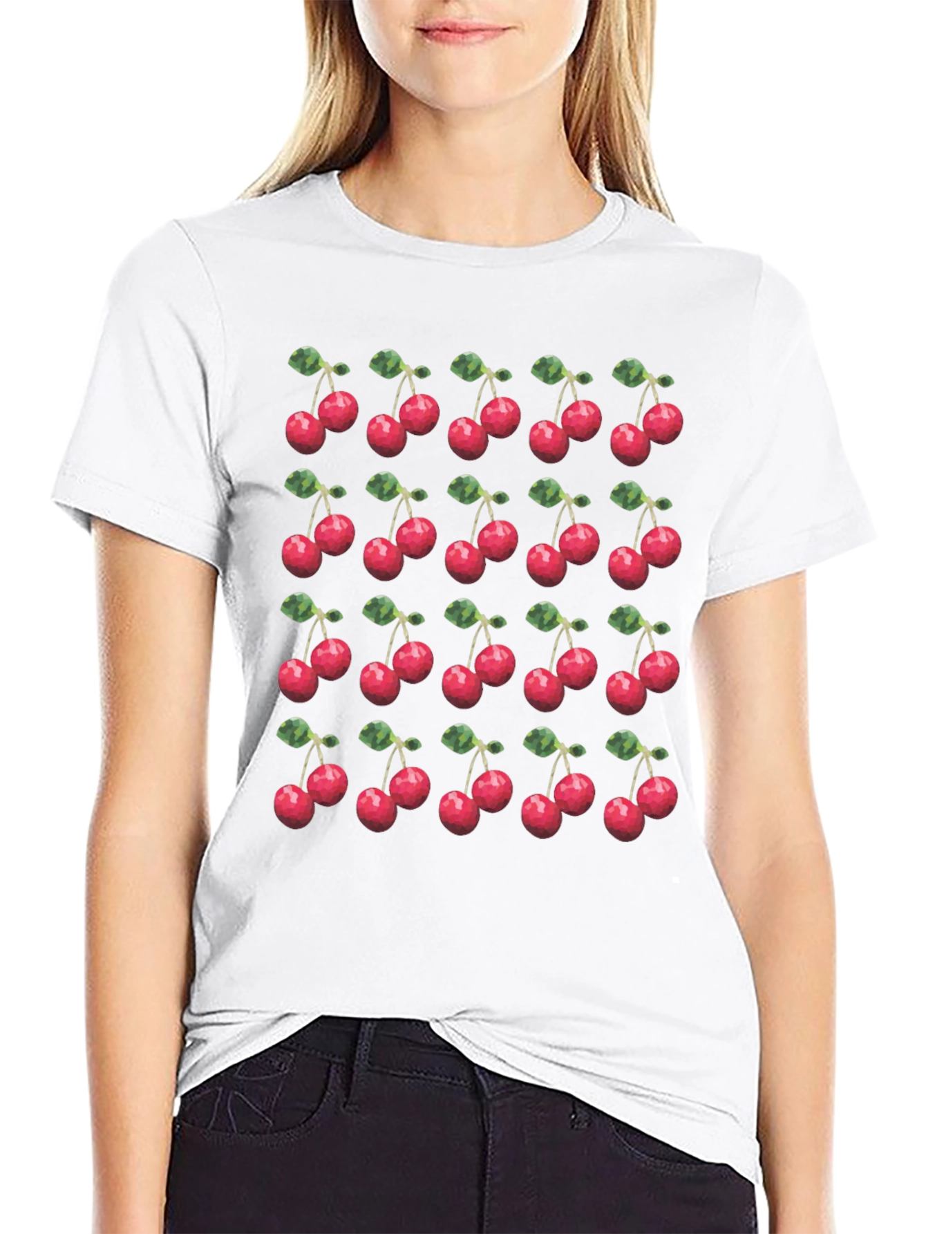 Cherry Print T-Shirt - Modern Fruit Pattern