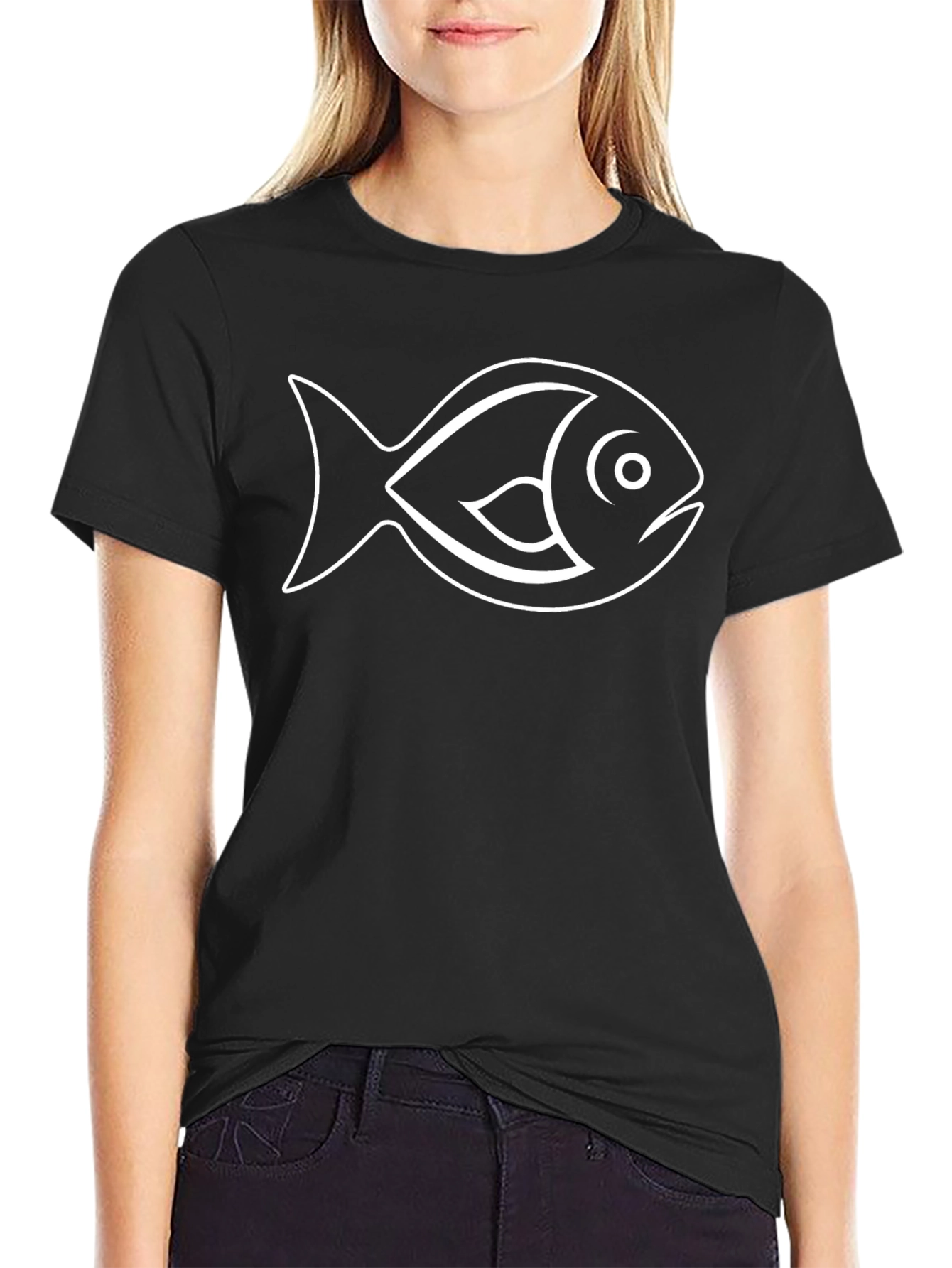 Black T-Shirt with Fish Outline Graphic