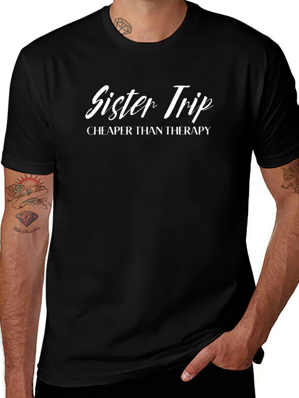 Sister Trip Cheaper Than Therapy Black T-Shirt