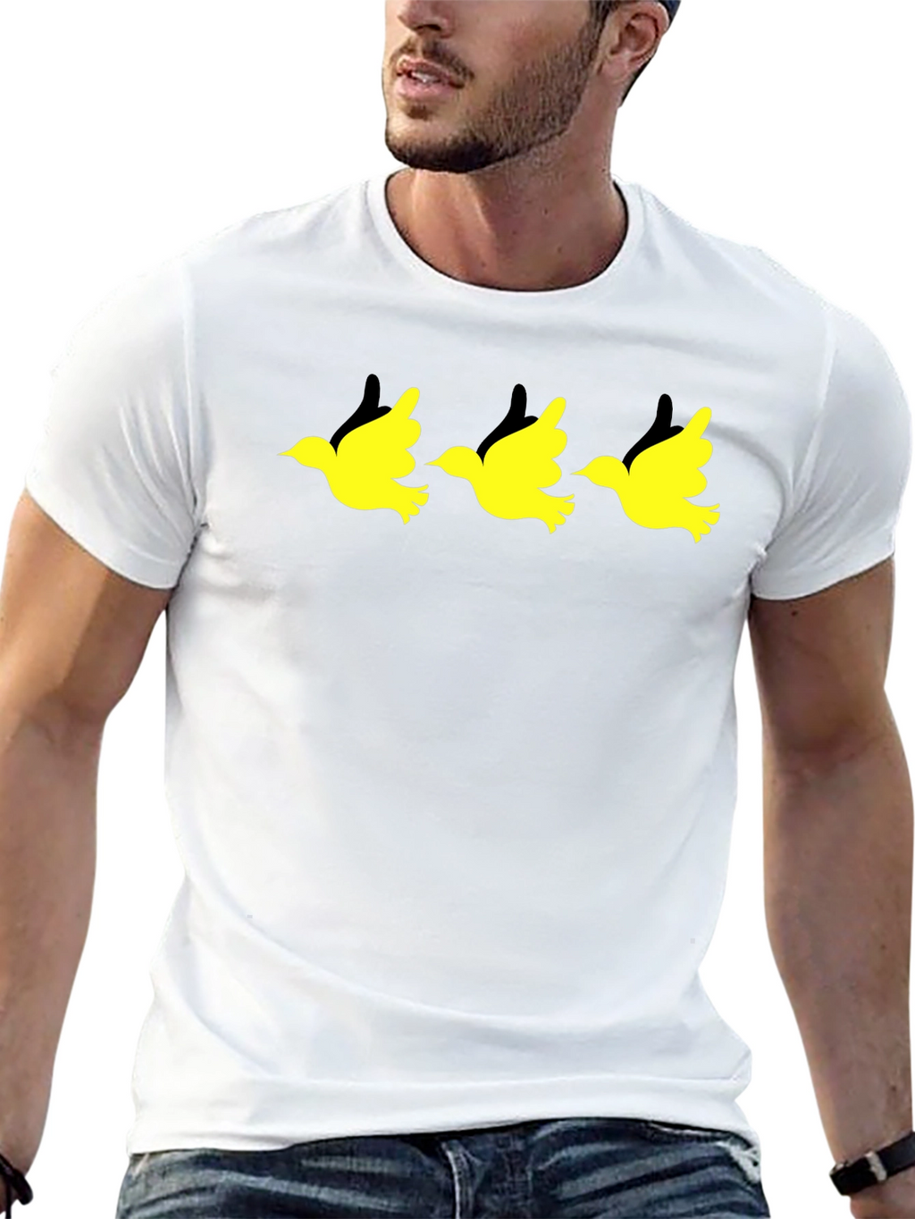 Black T-Shirt with Yellow Bird Graphic