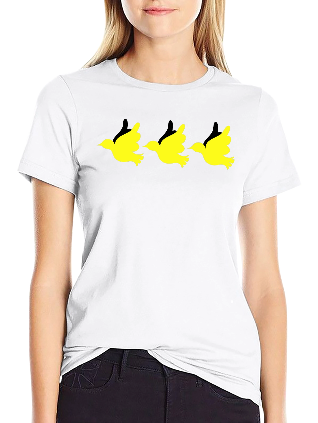 Black T-Shirt with Yellow Bird Graphic