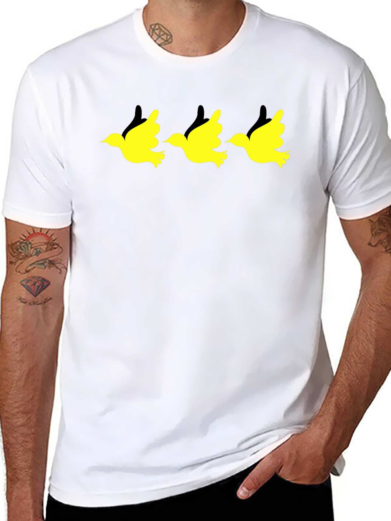 Black T-Shirt with Yellow Bird Graphic