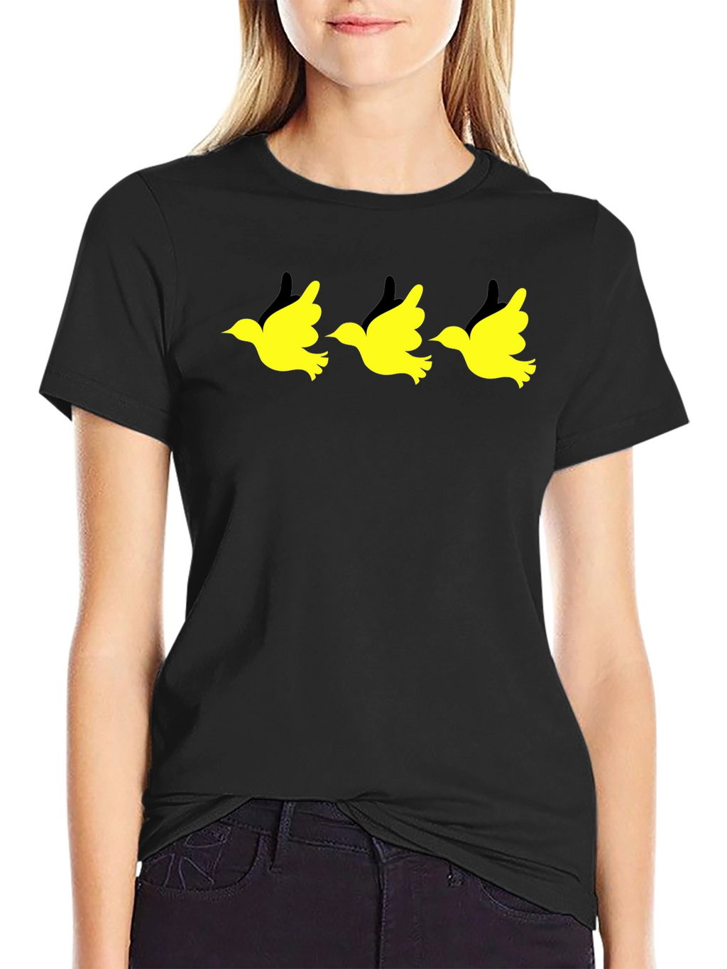 Black T-Shirt with Yellow Bird Graphic