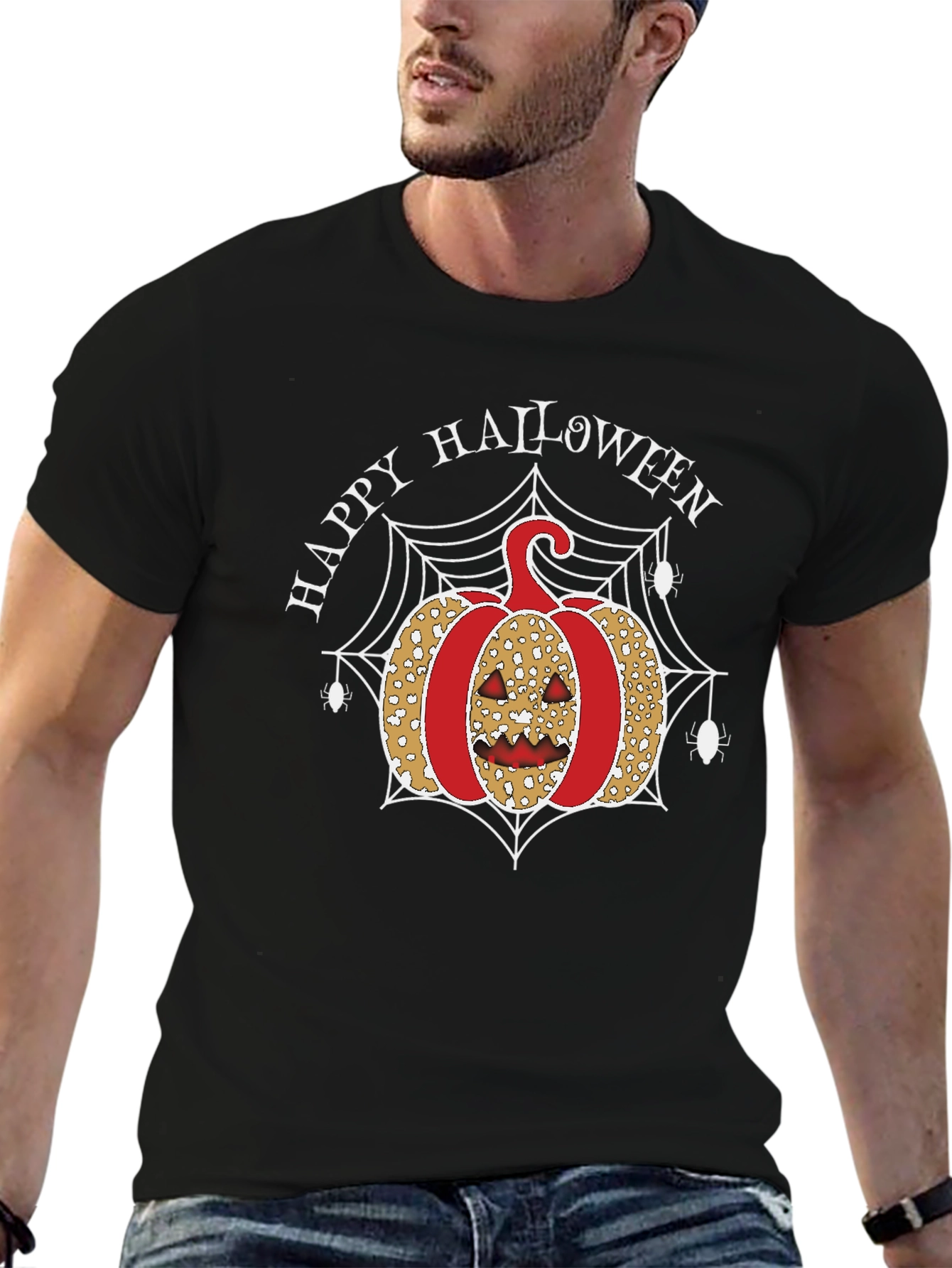 Halloween Pumpkin Spider Web T-Shirt