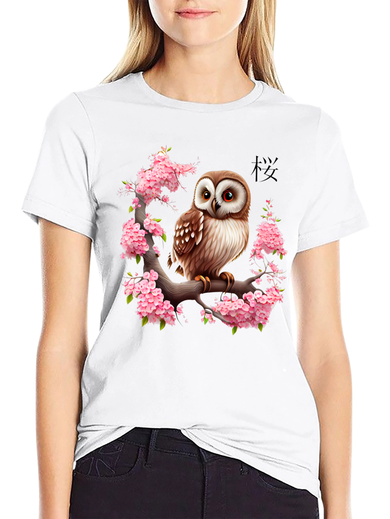 Owl & Cherry Blossom Graphic Tee