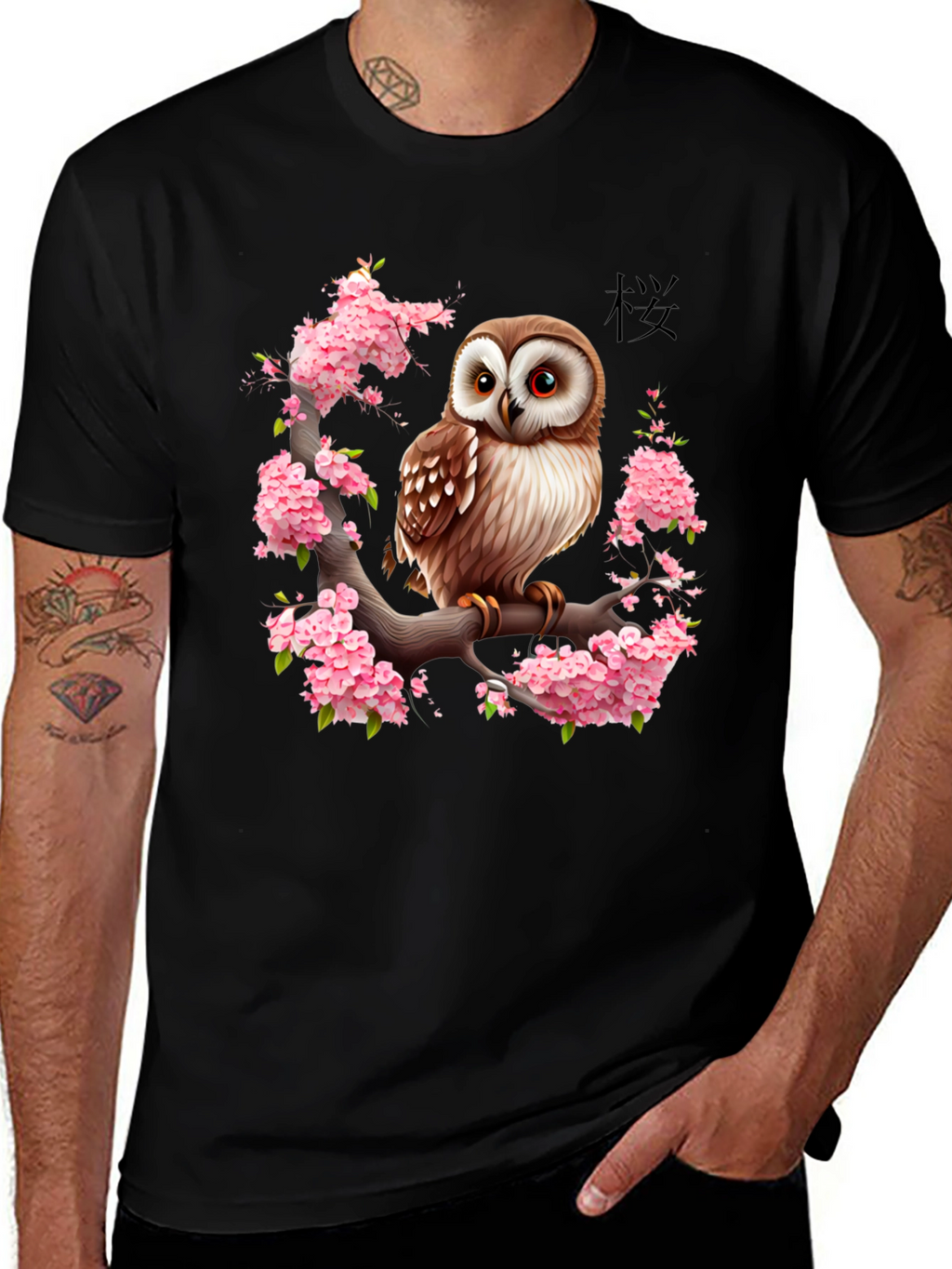 Owl & Cherry Blossom Graphic Tee