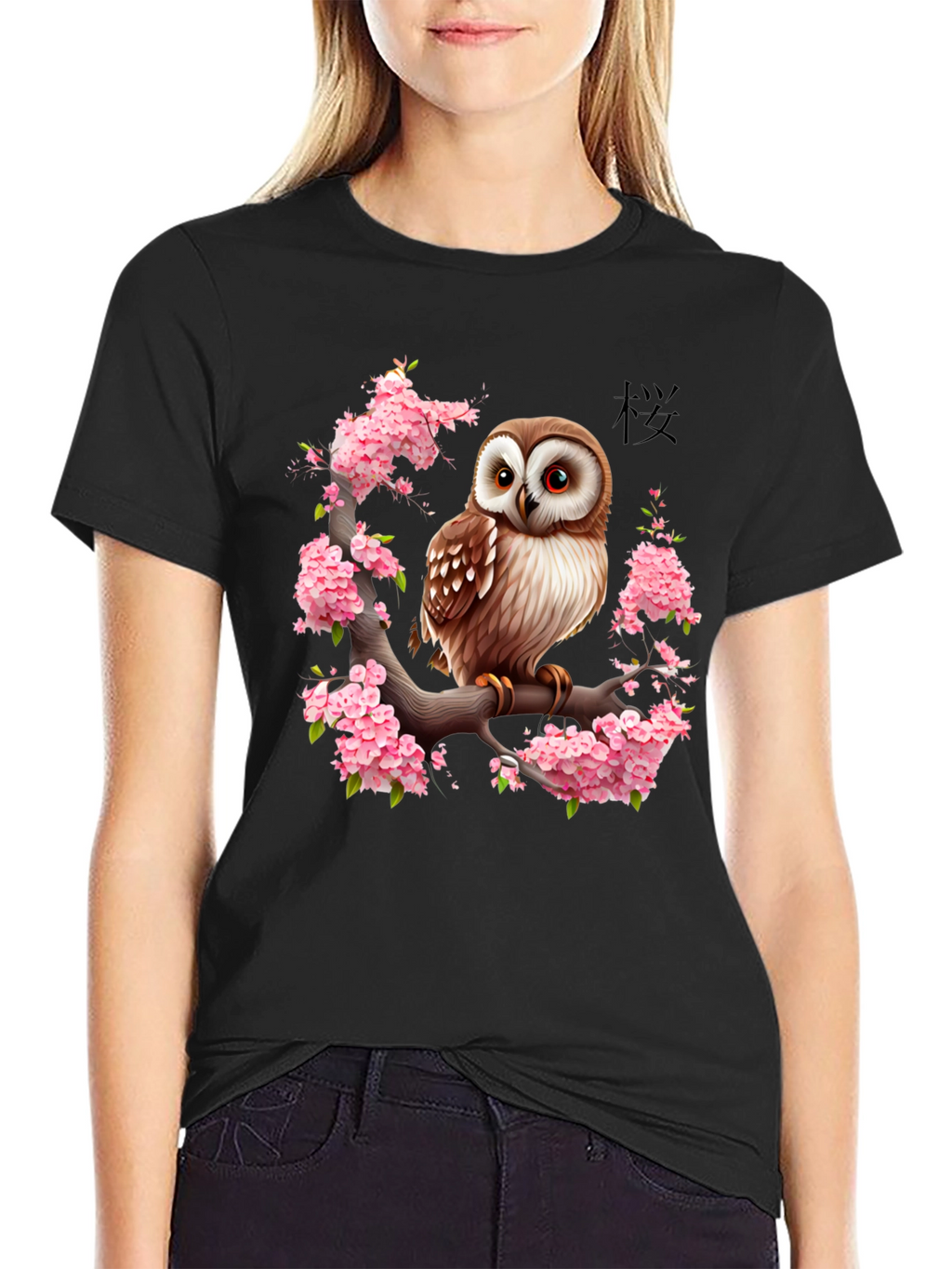 Owl & Cherry Blossom Graphic Tee