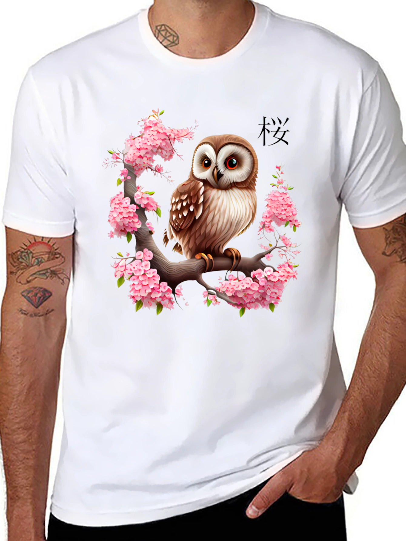 Owl & Cherry Blossom Graphic Tee