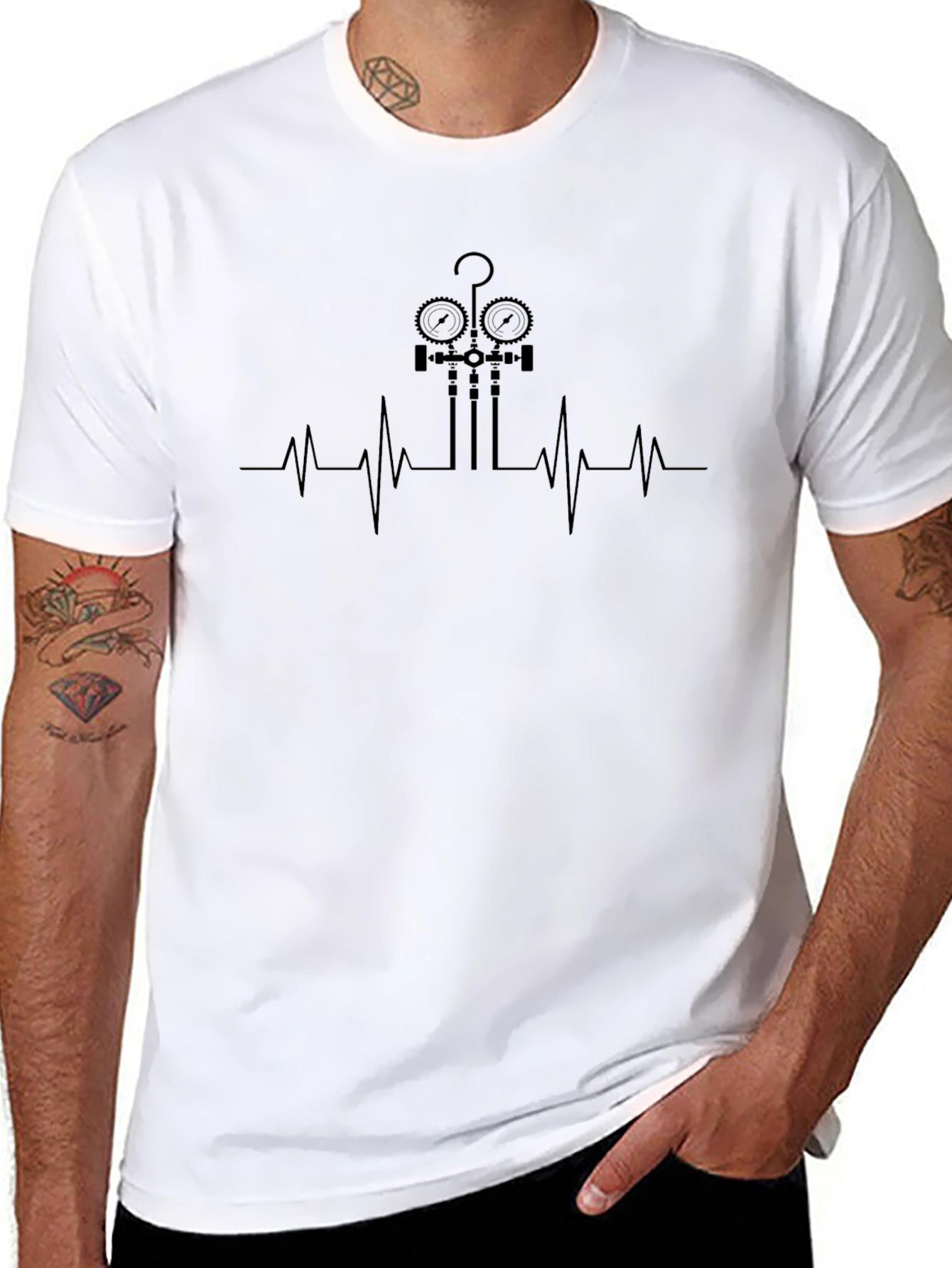 HVAC Technician Heartbeat T-Shirt - Black