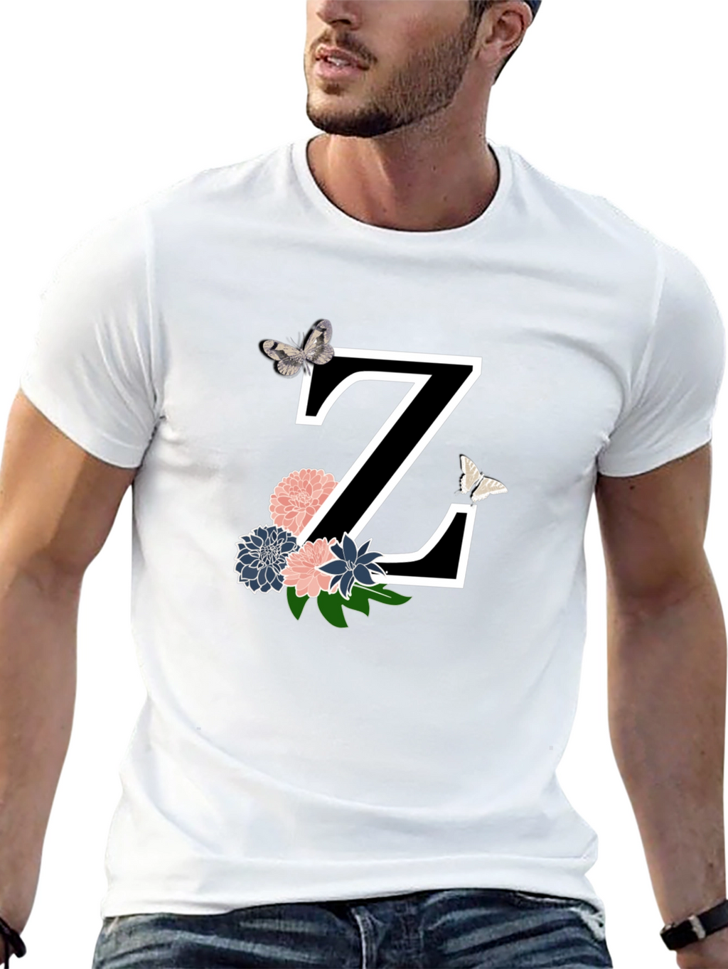 Floral Letter Z Black T-Shirt