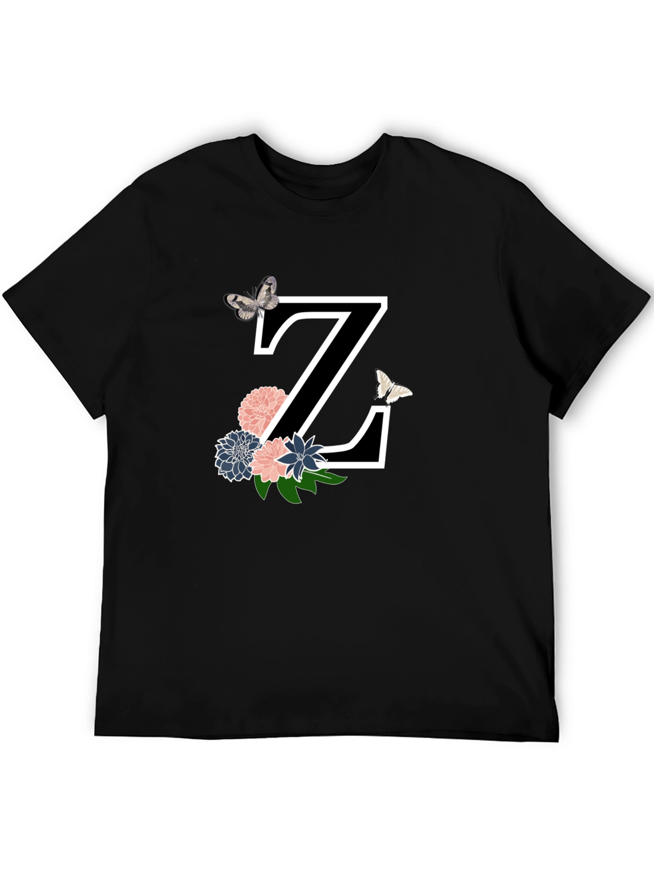 Floral Letter Z Black T-Shirt