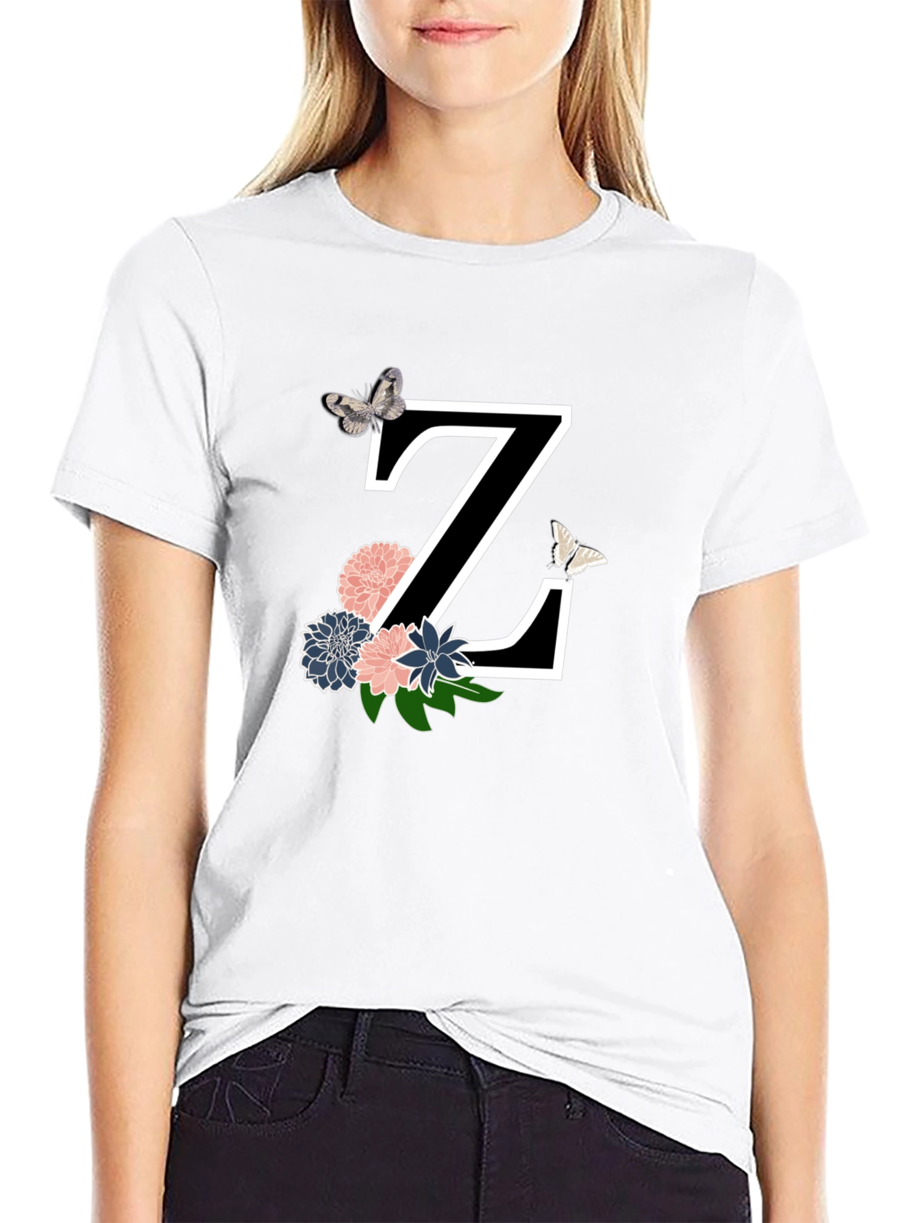 Floral Letter Z Black T-Shirt
