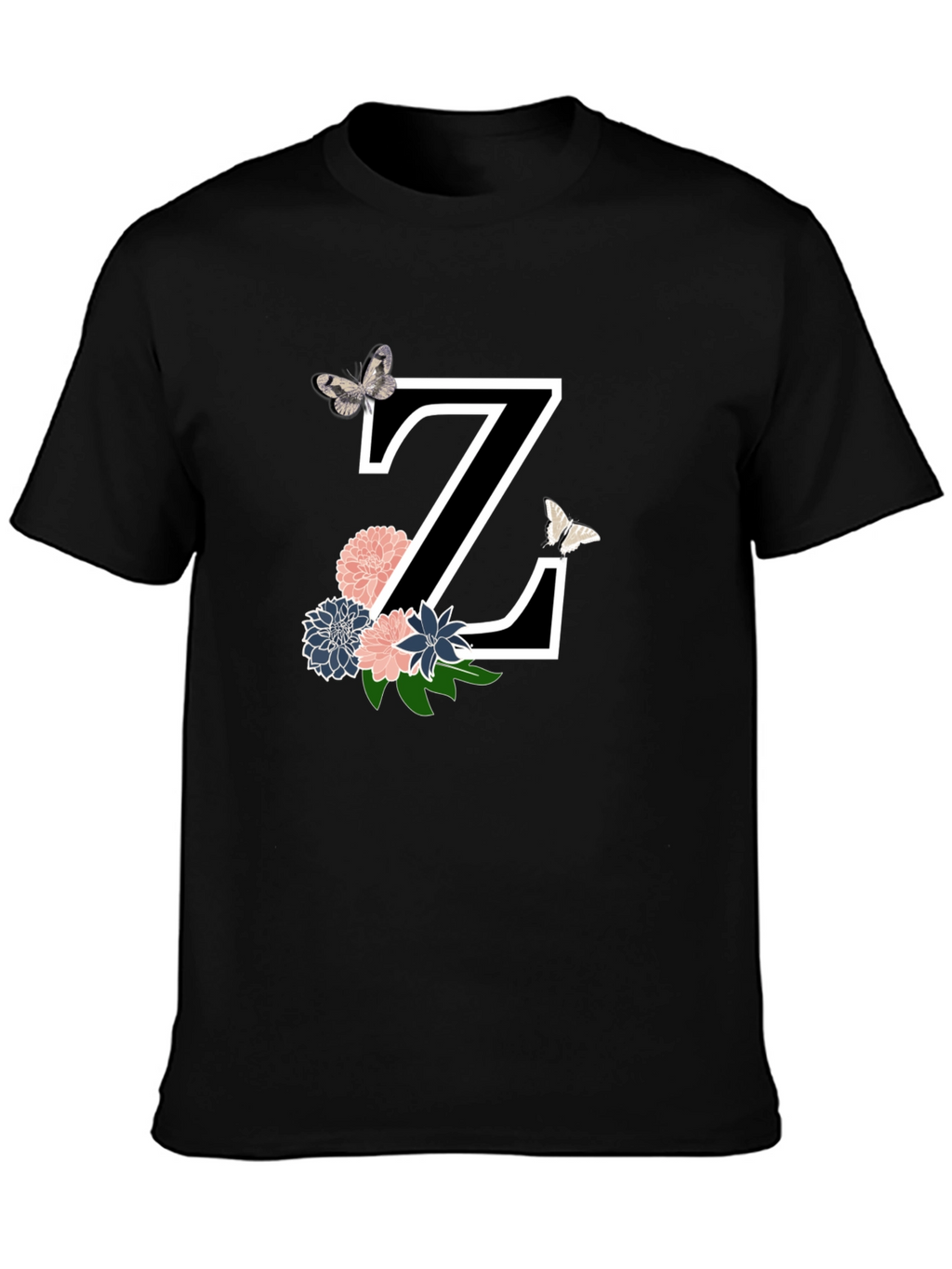 Floral Letter Z Black T-Shirt