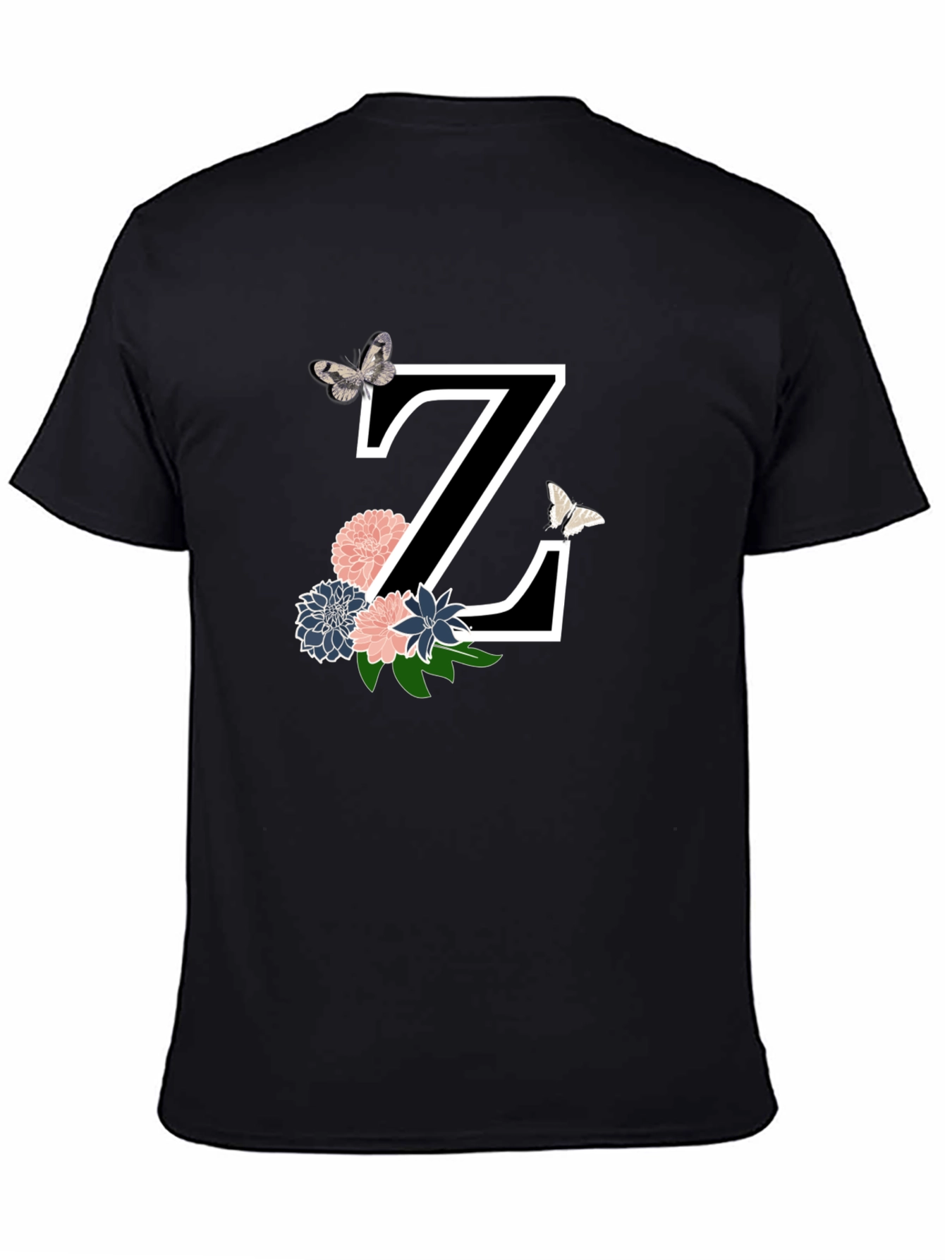 Floral Letter Z Black T-Shirt