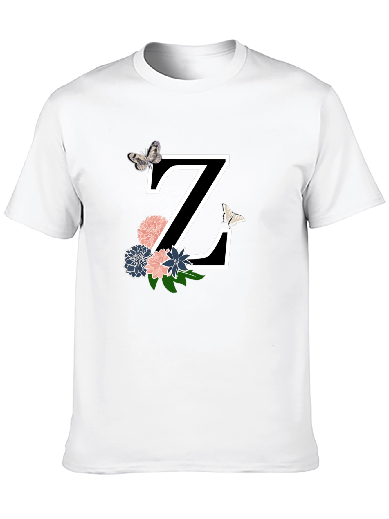 Floral Letter Z Black T-Shirt