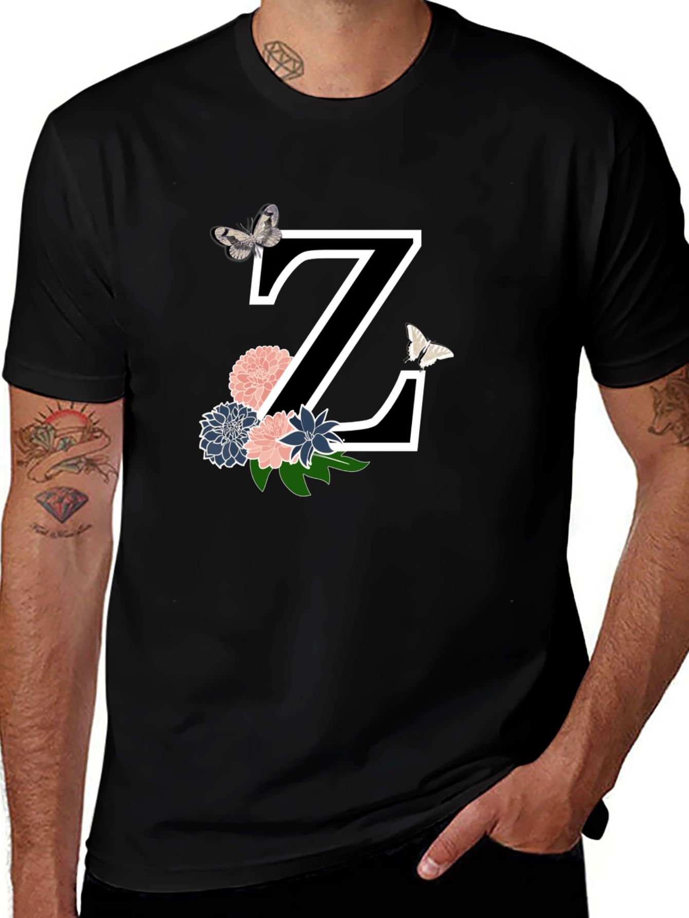 Floral Letter Z Black T-Shirt