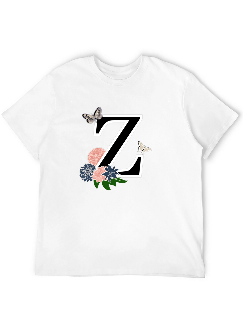 Floral Letter Z Black T-Shirt