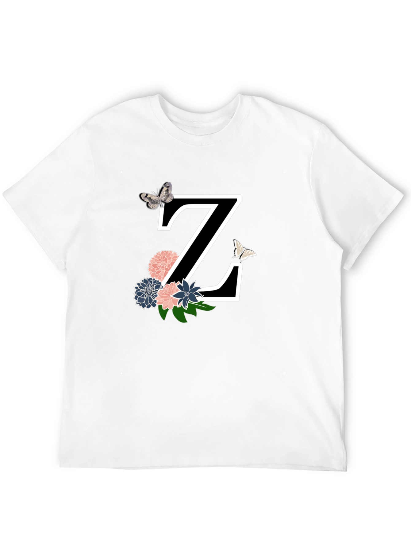 Floral Letter Z Black T-Shirt