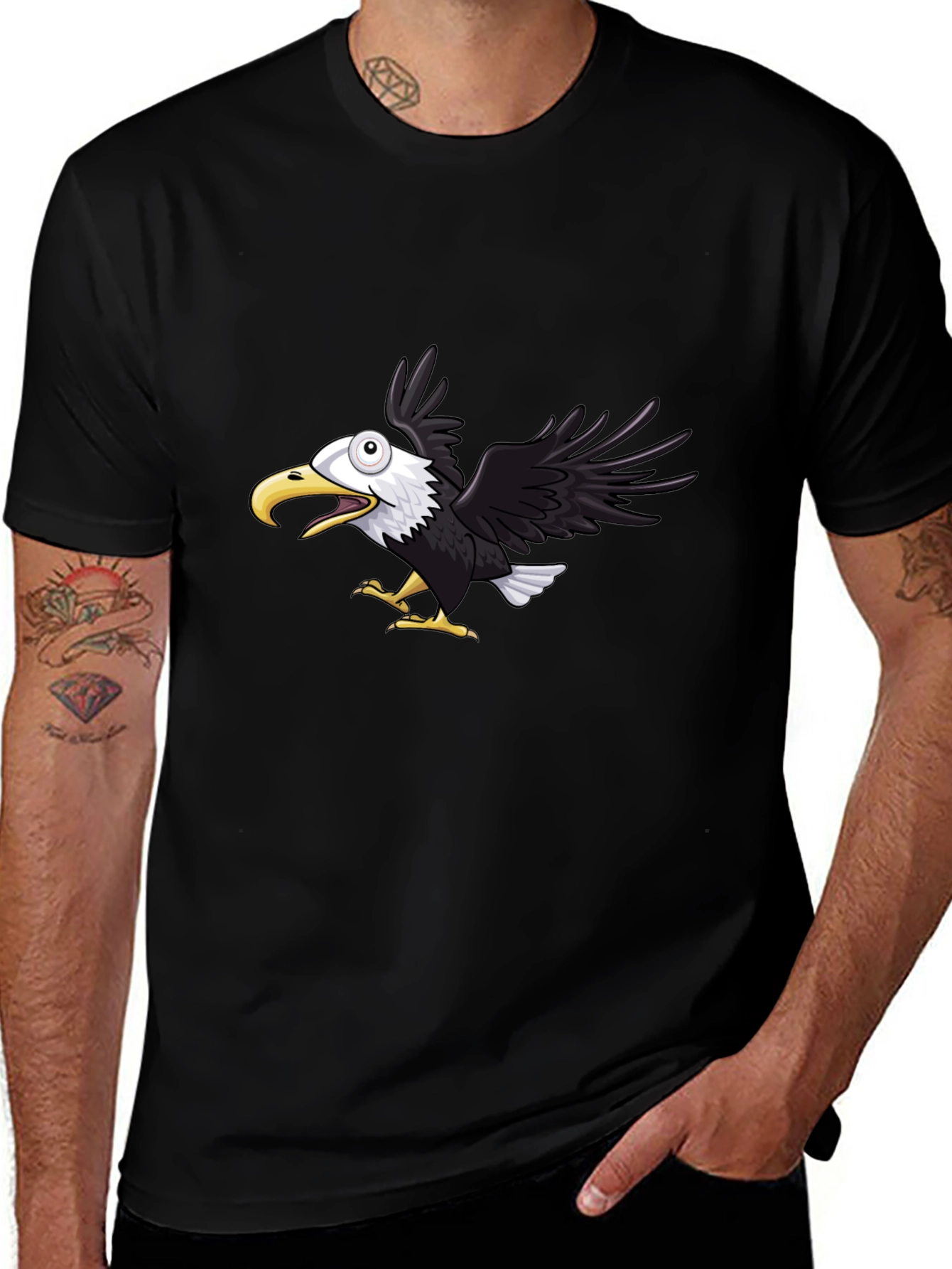 Mens Black Eagle Graphic Tee - Fun Cartoon Design