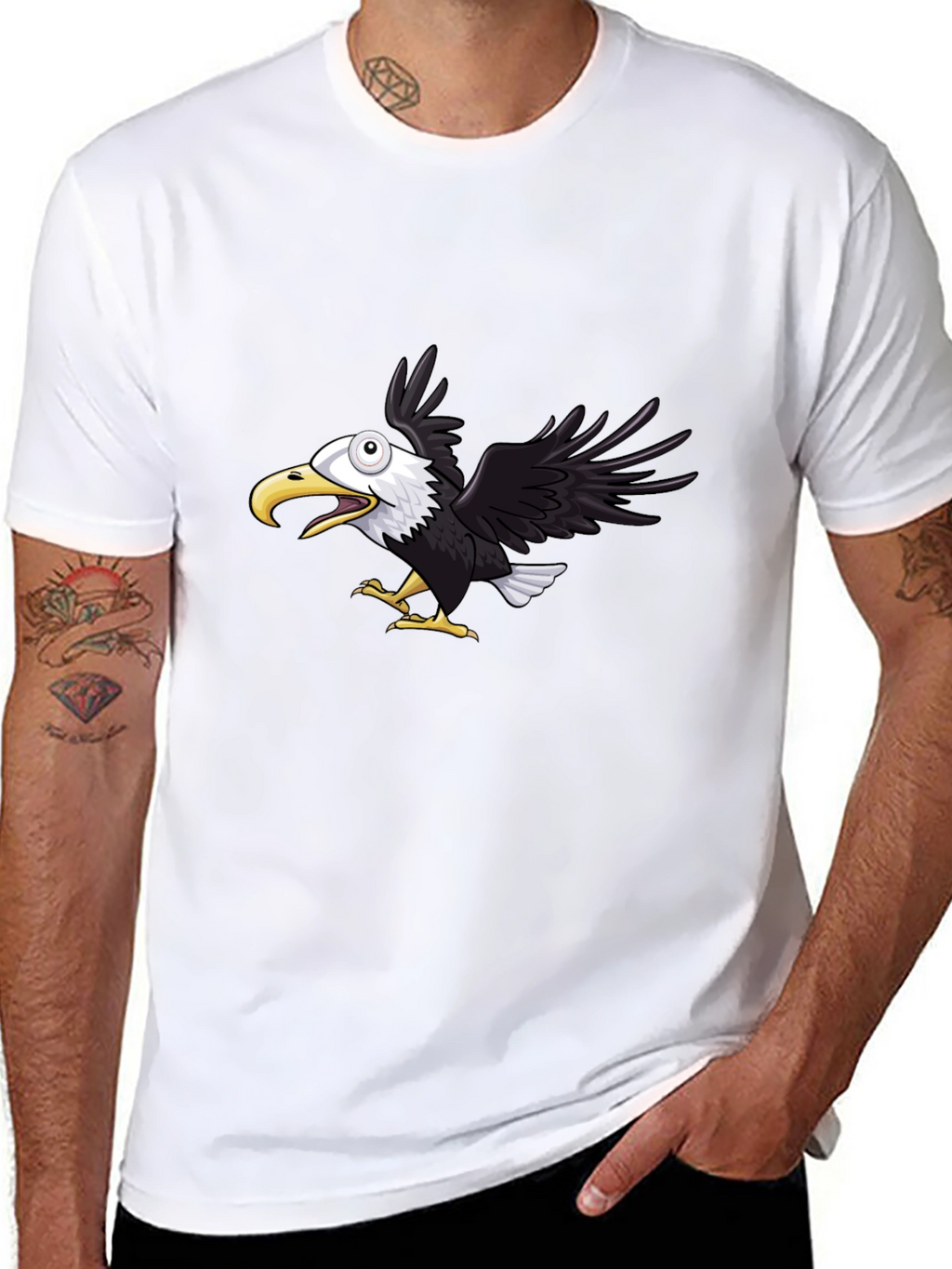 Mens Black Eagle Graphic Tee - Fun Cartoon Design