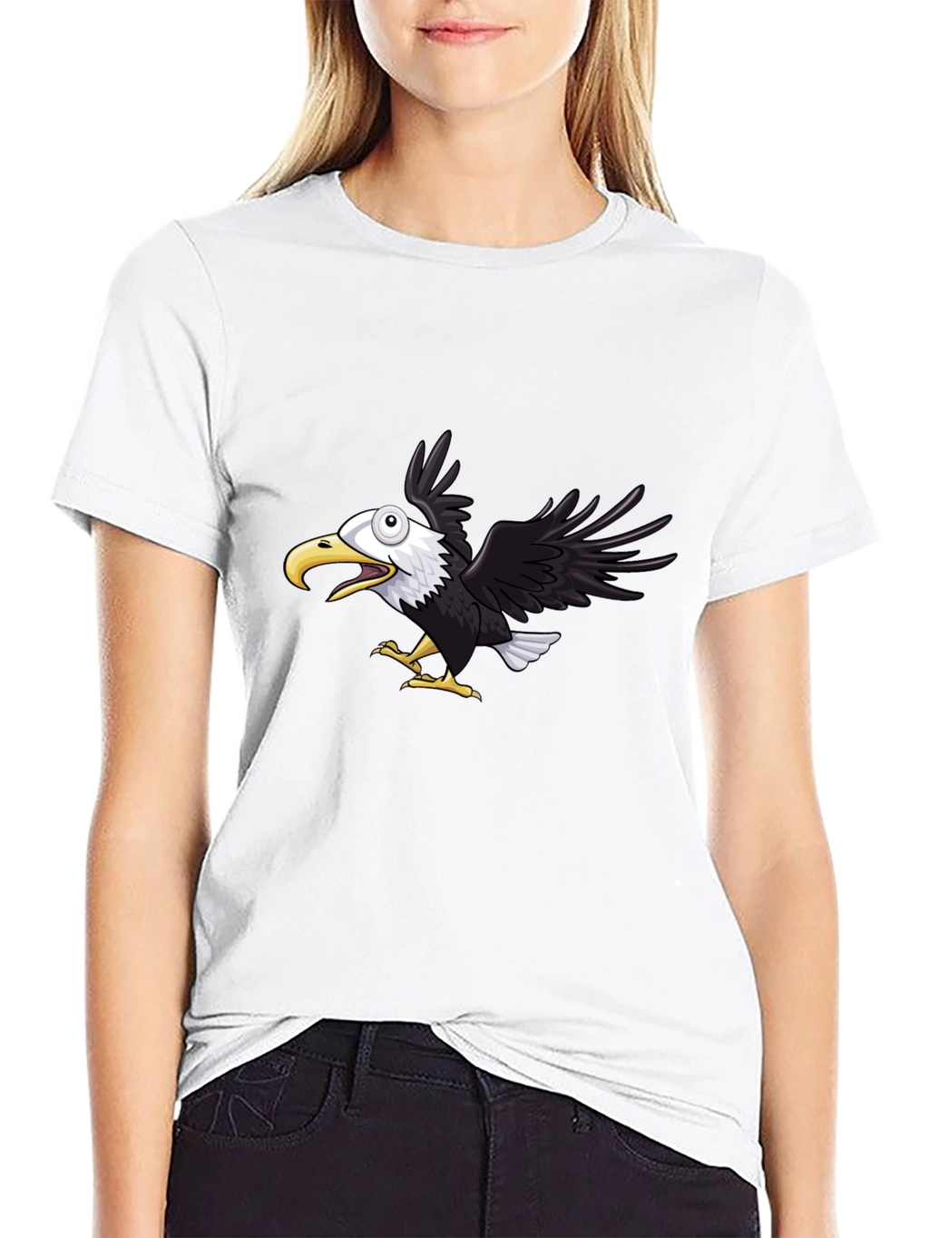 Mens Black Eagle Graphic Tee - Fun Cartoon Design