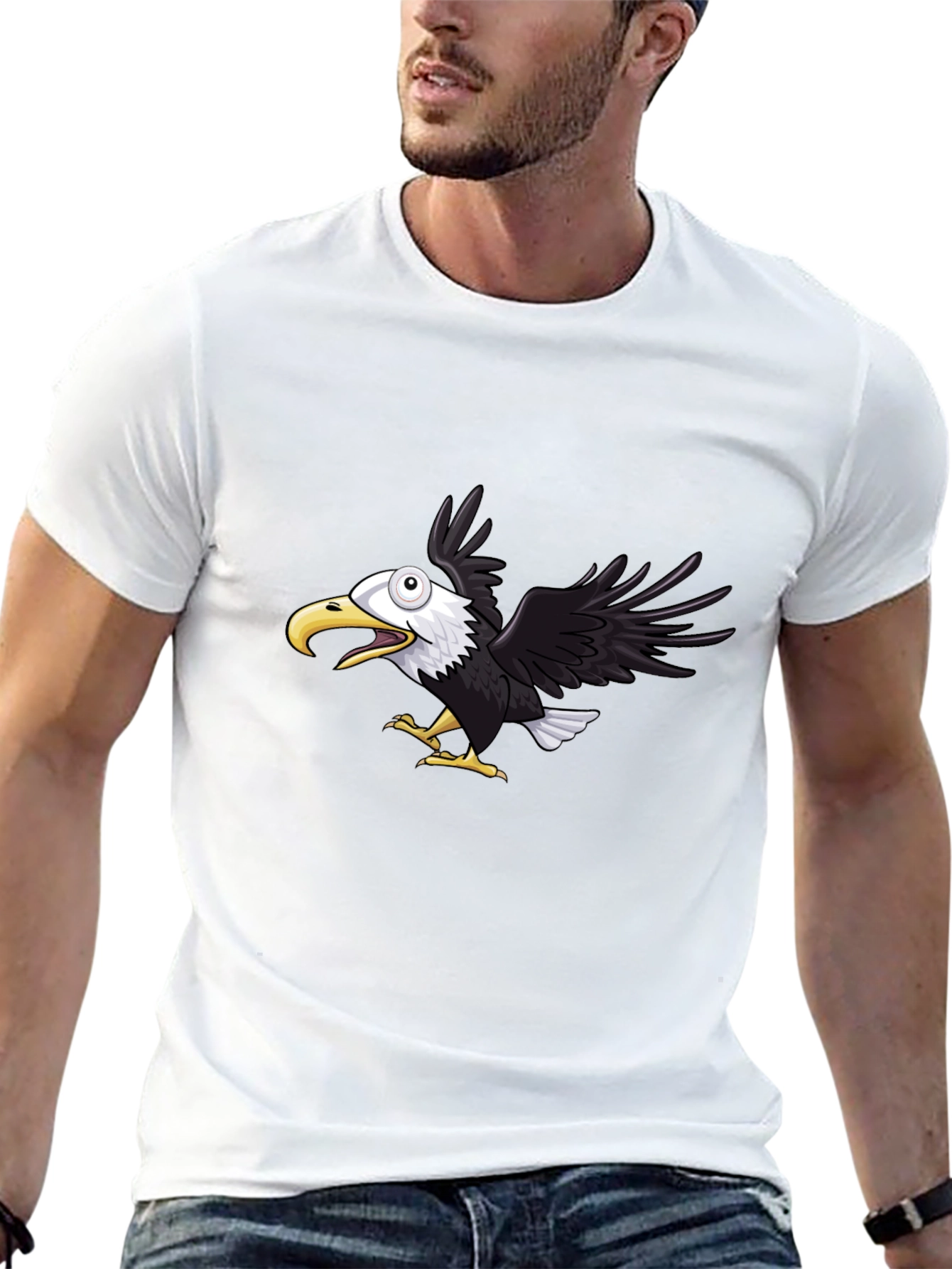Mens Black Eagle Graphic Tee - Fun Cartoon Design