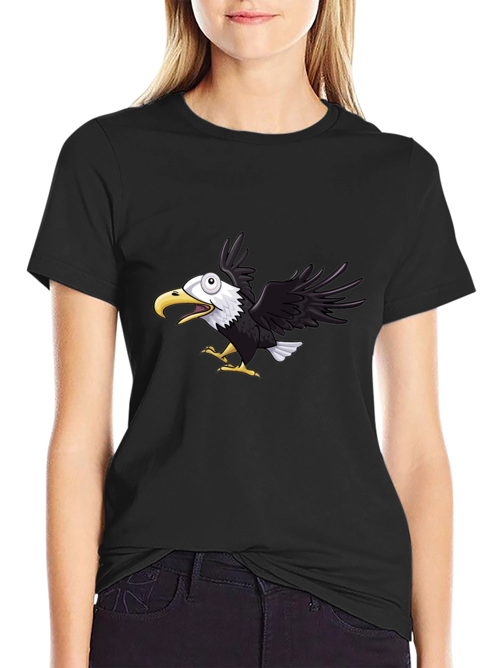 Mens Black Eagle Graphic Tee - Fun Cartoon Design