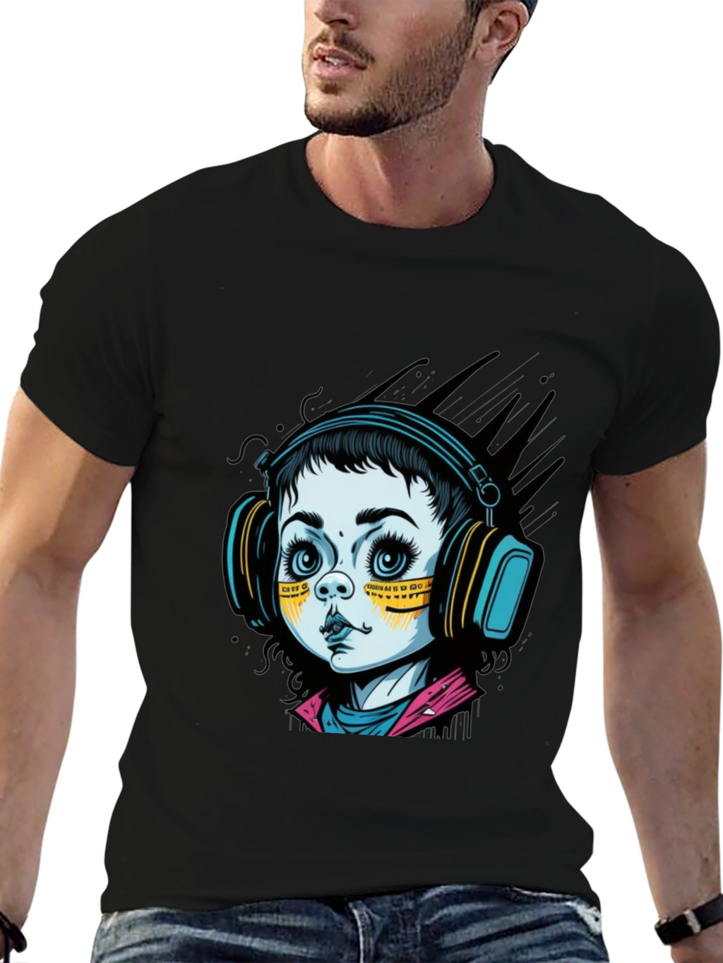 Graphic Tee: Retro Doll with Headphones