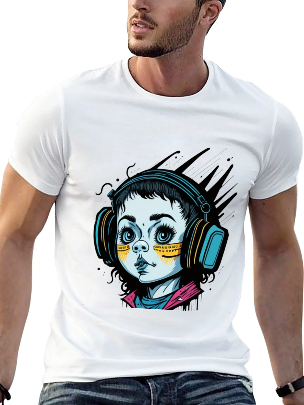 Graphic Tee: Retro Doll with Headphones