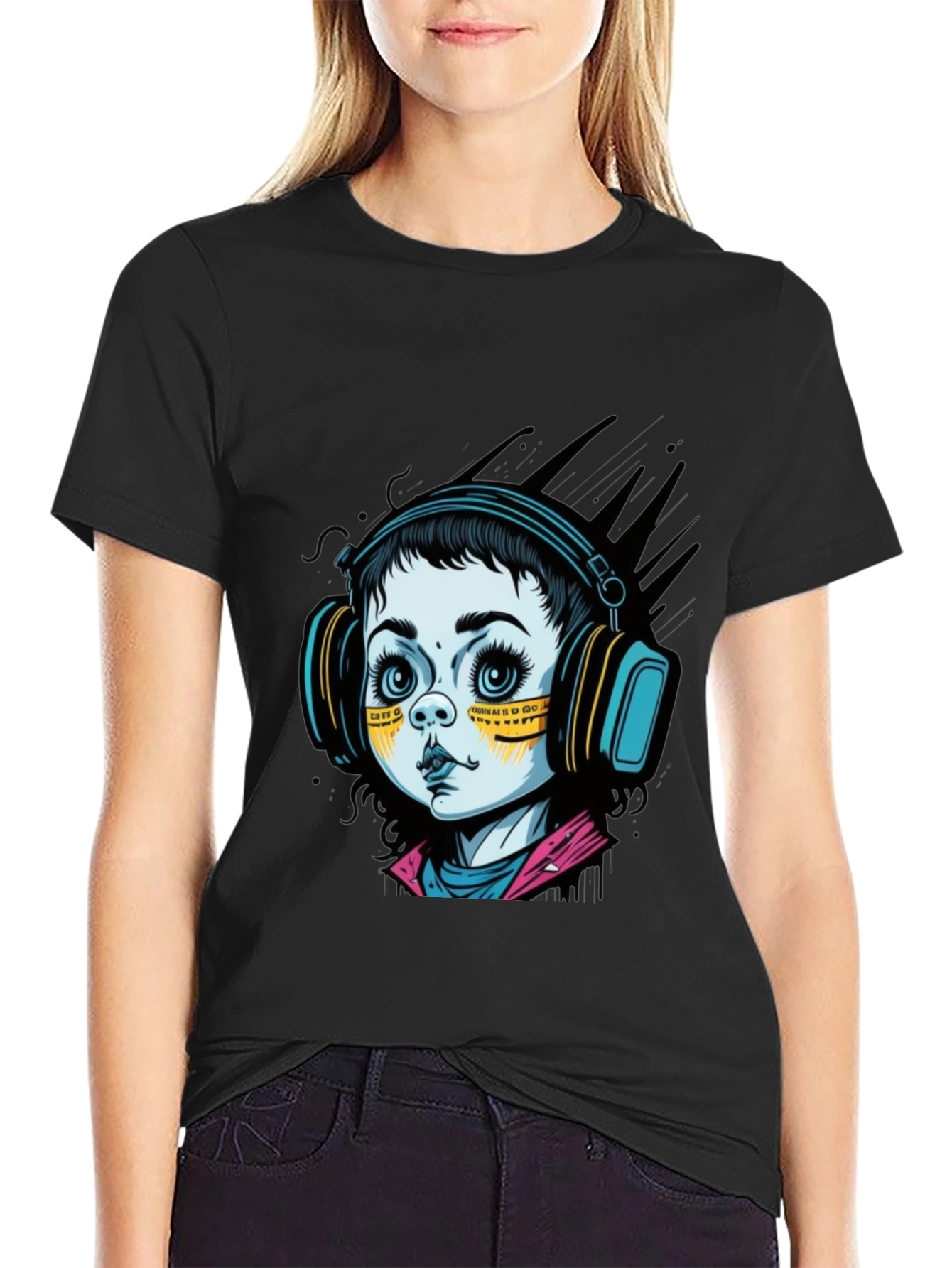 Graphic Tee: Retro Doll with Headphones