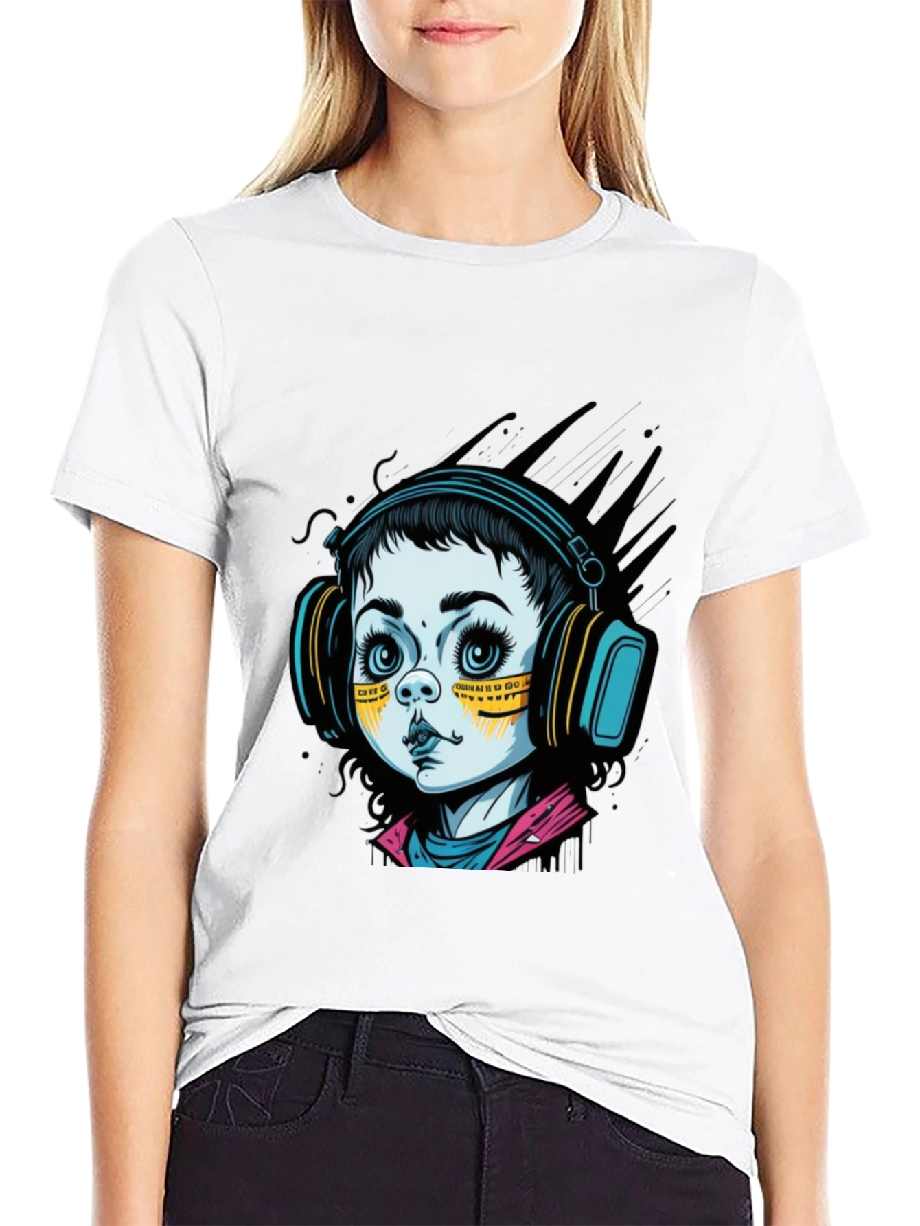 Graphic Tee: Retro Doll with Headphones
