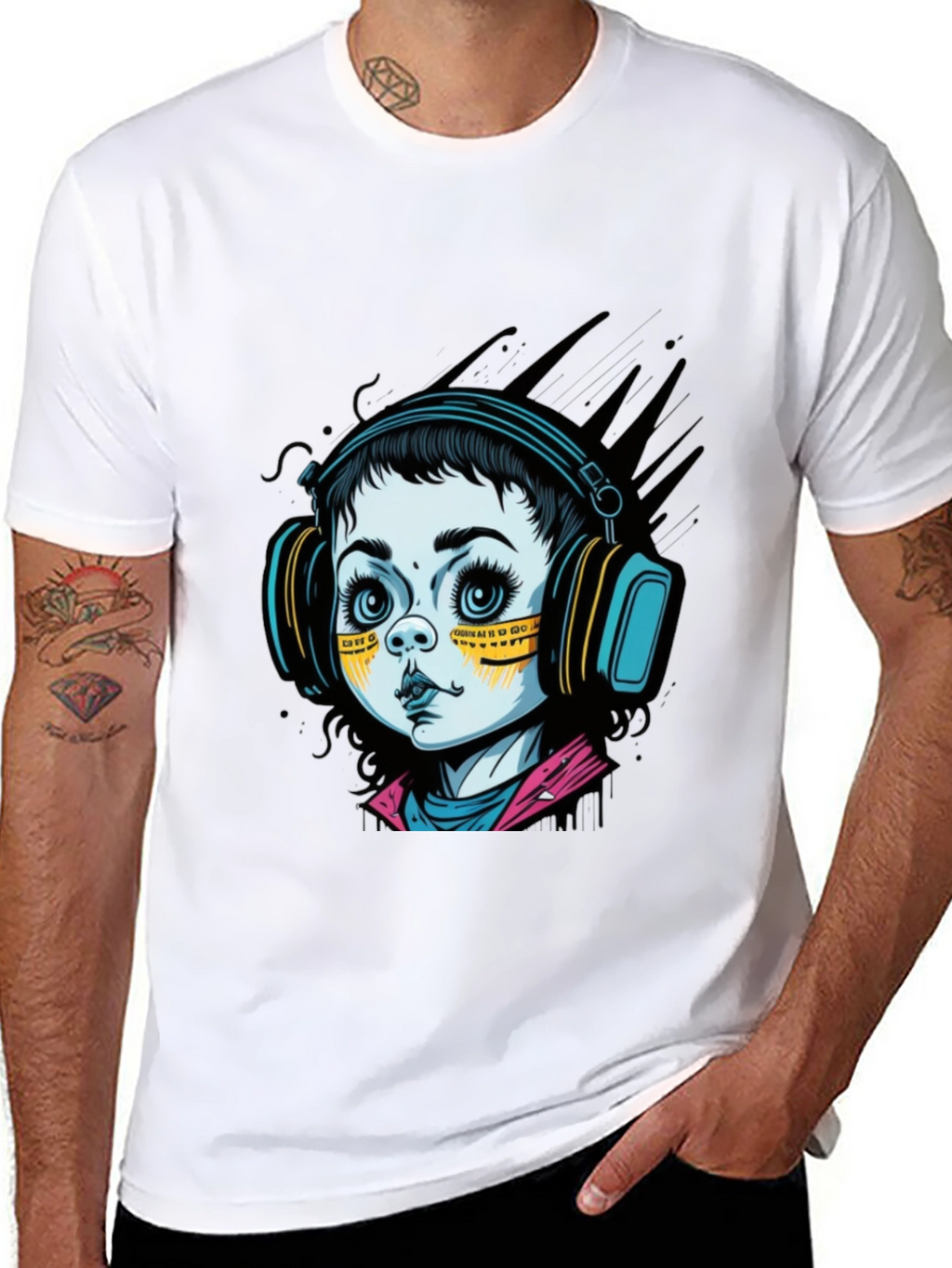 Graphic Tee: Retro Doll with Headphones