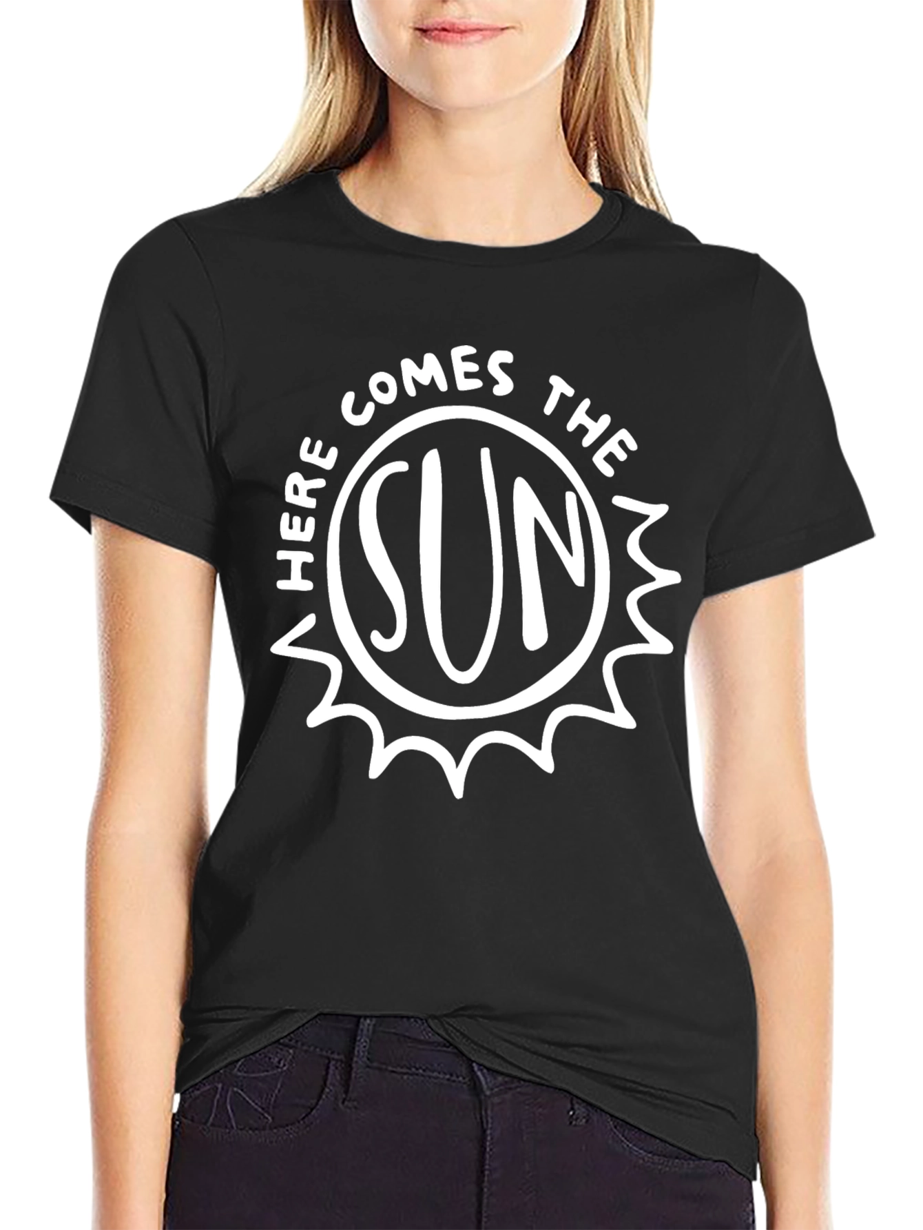Here Comes The Sun T-Shirt - Black Cotton Graphic Tee