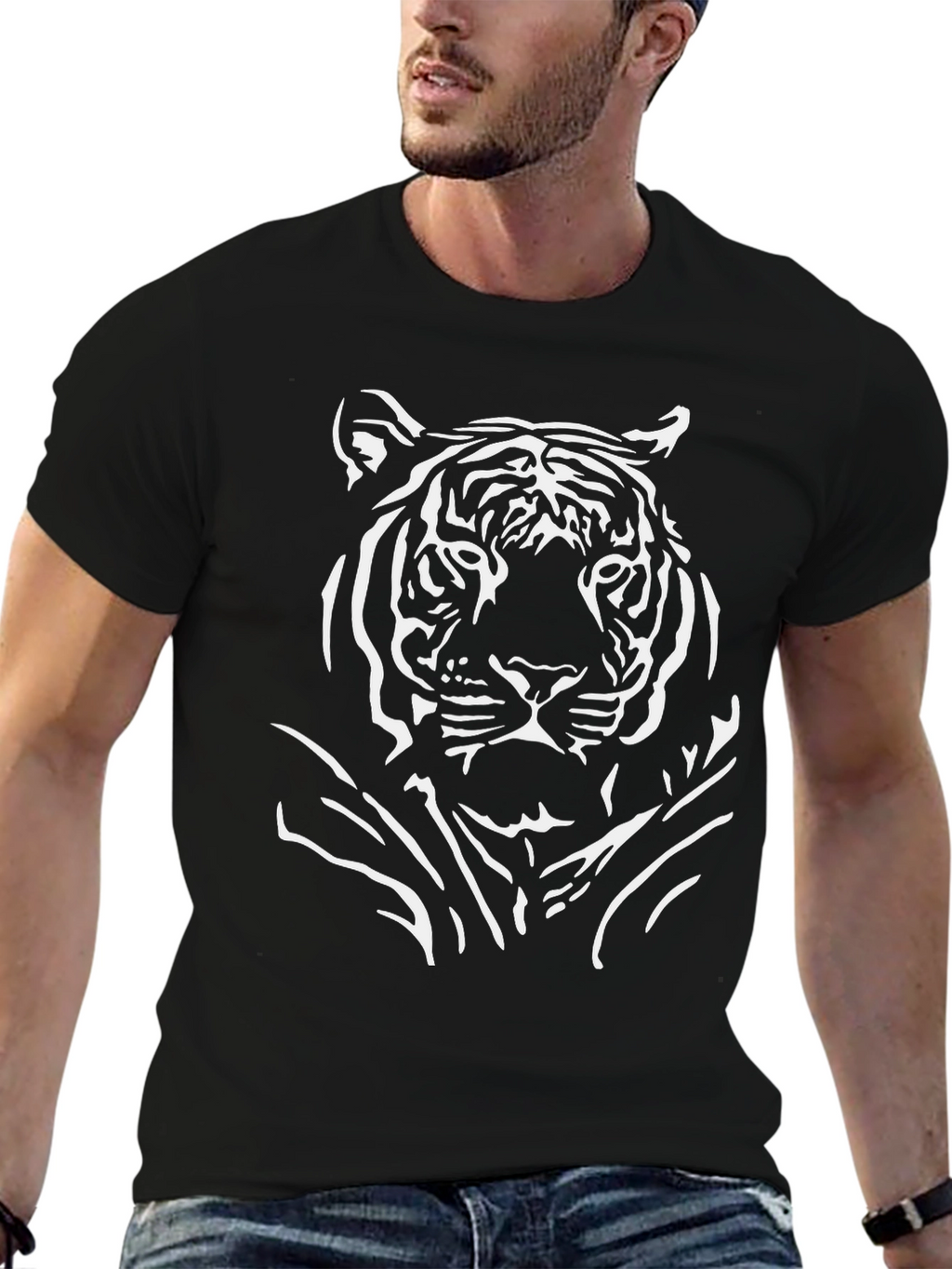 Black Tiger Graphic Tee - Bold Animal Print