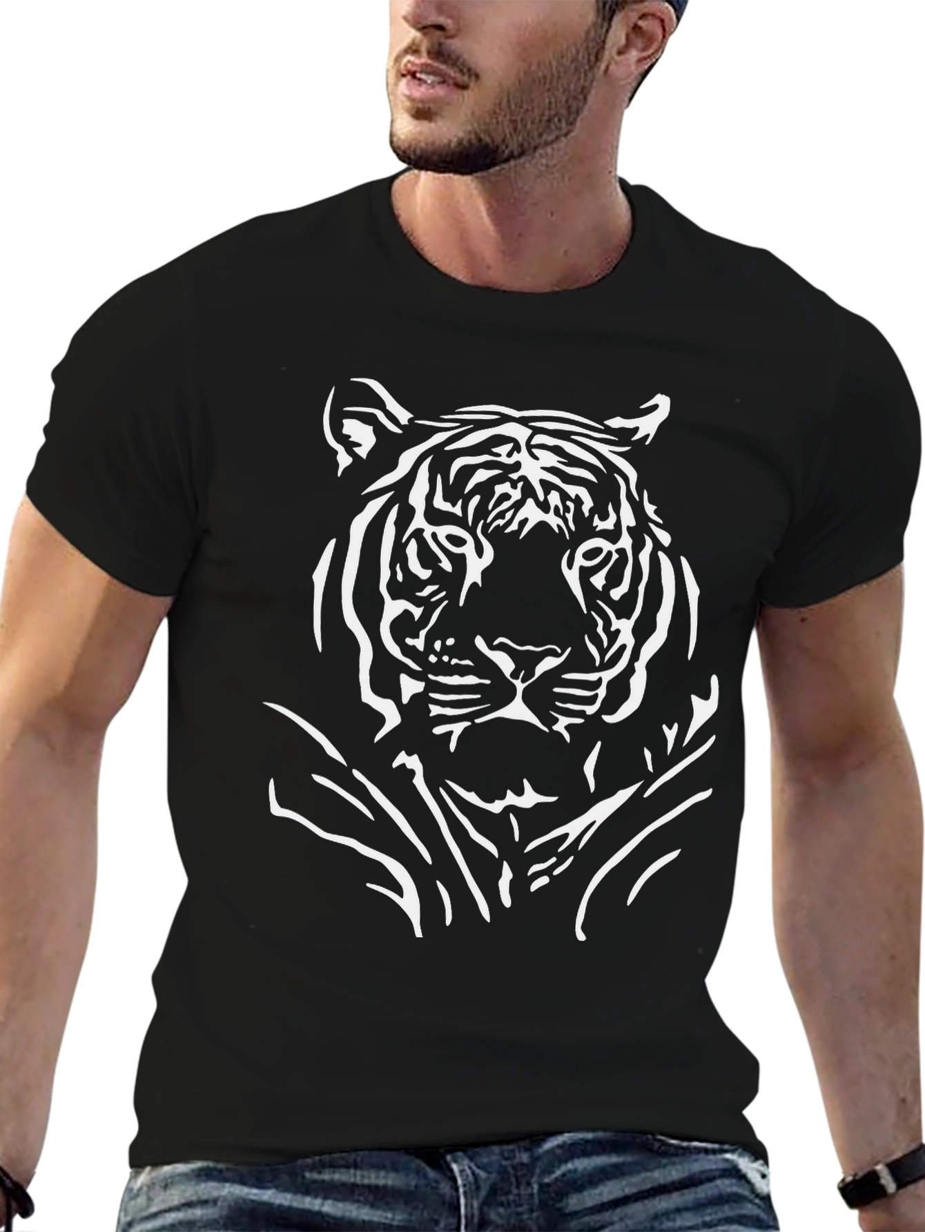 Black Tiger Graphic Tee - Bold Animal Print