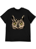 Owl Face Graphic Print Black T-Shirt