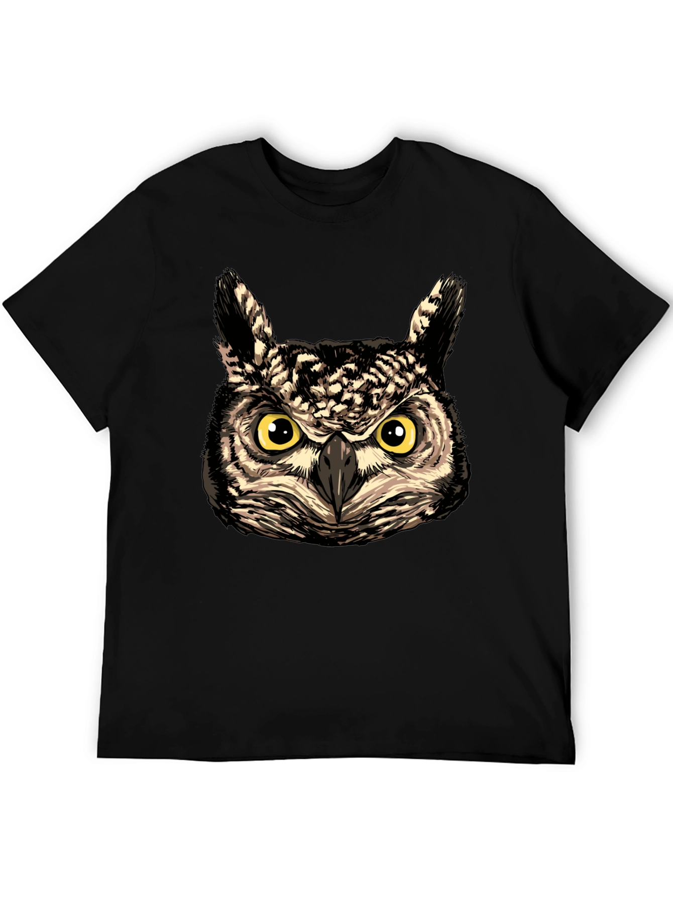 Owl Face Graphic Print Black T-Shirt