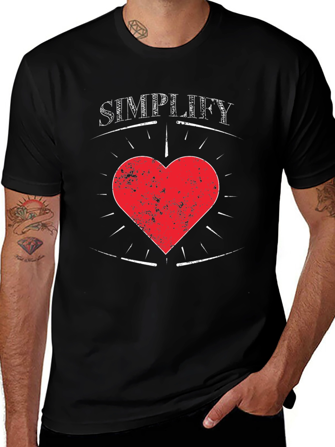 Simplify Heart Tee - Mens Black Graphic T-Shirt