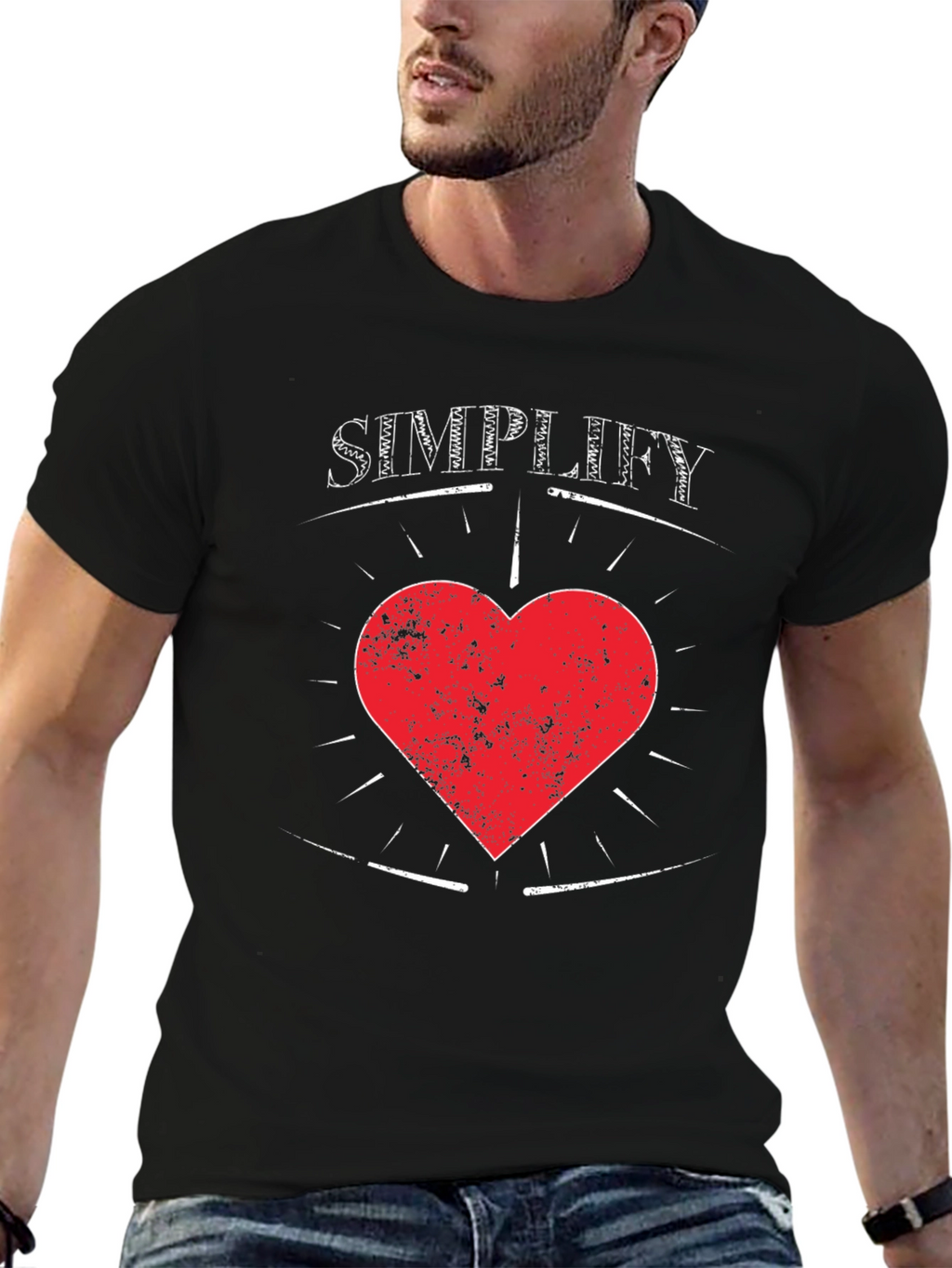 Simplify Heart Tee - Mens Black Graphic T-Shirt